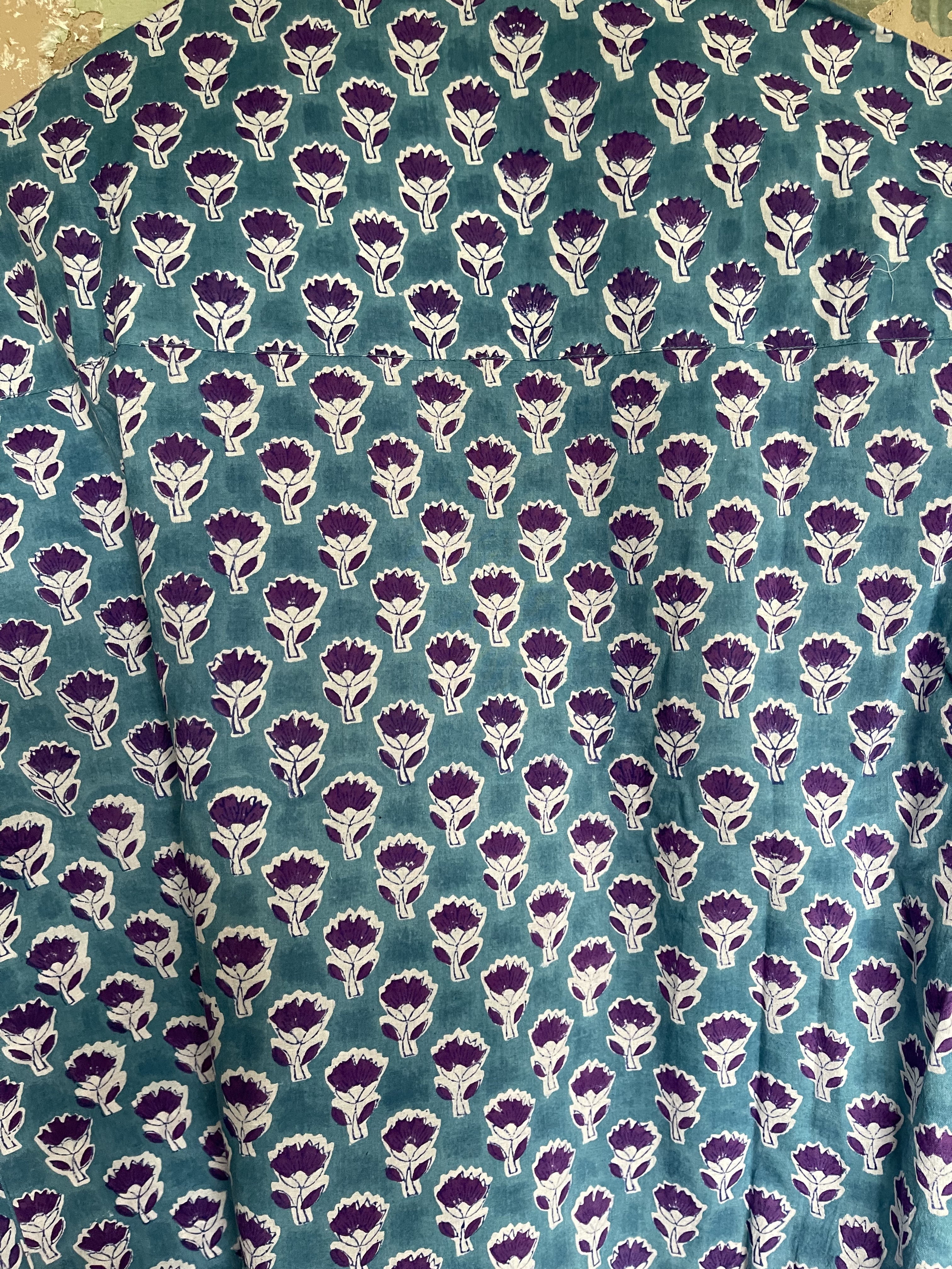 Handblock Printed Mens/Unisex Shirt - Purple Floral