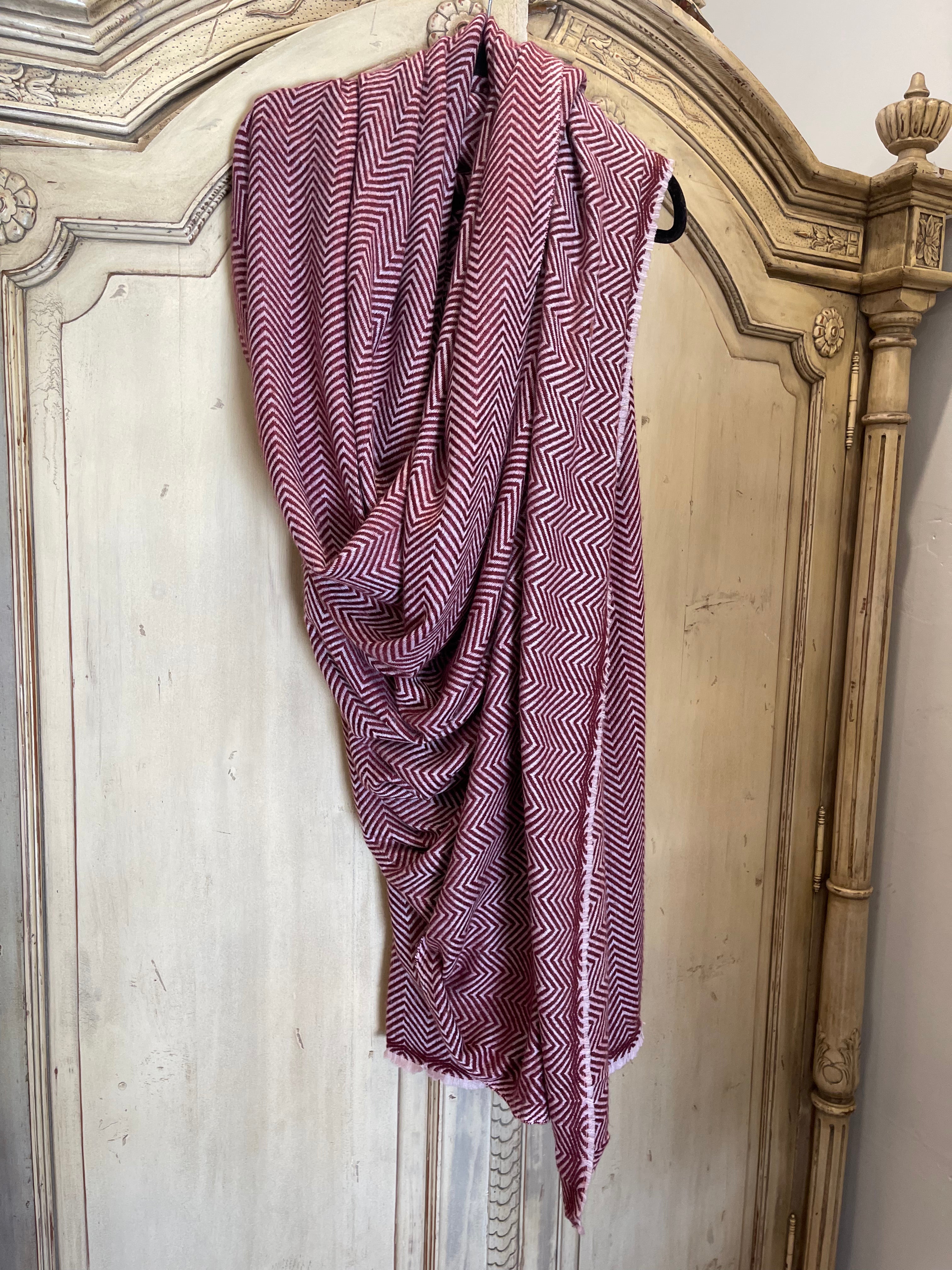 Cashmere Throw/Wrap - Dark Cherry ZigZag