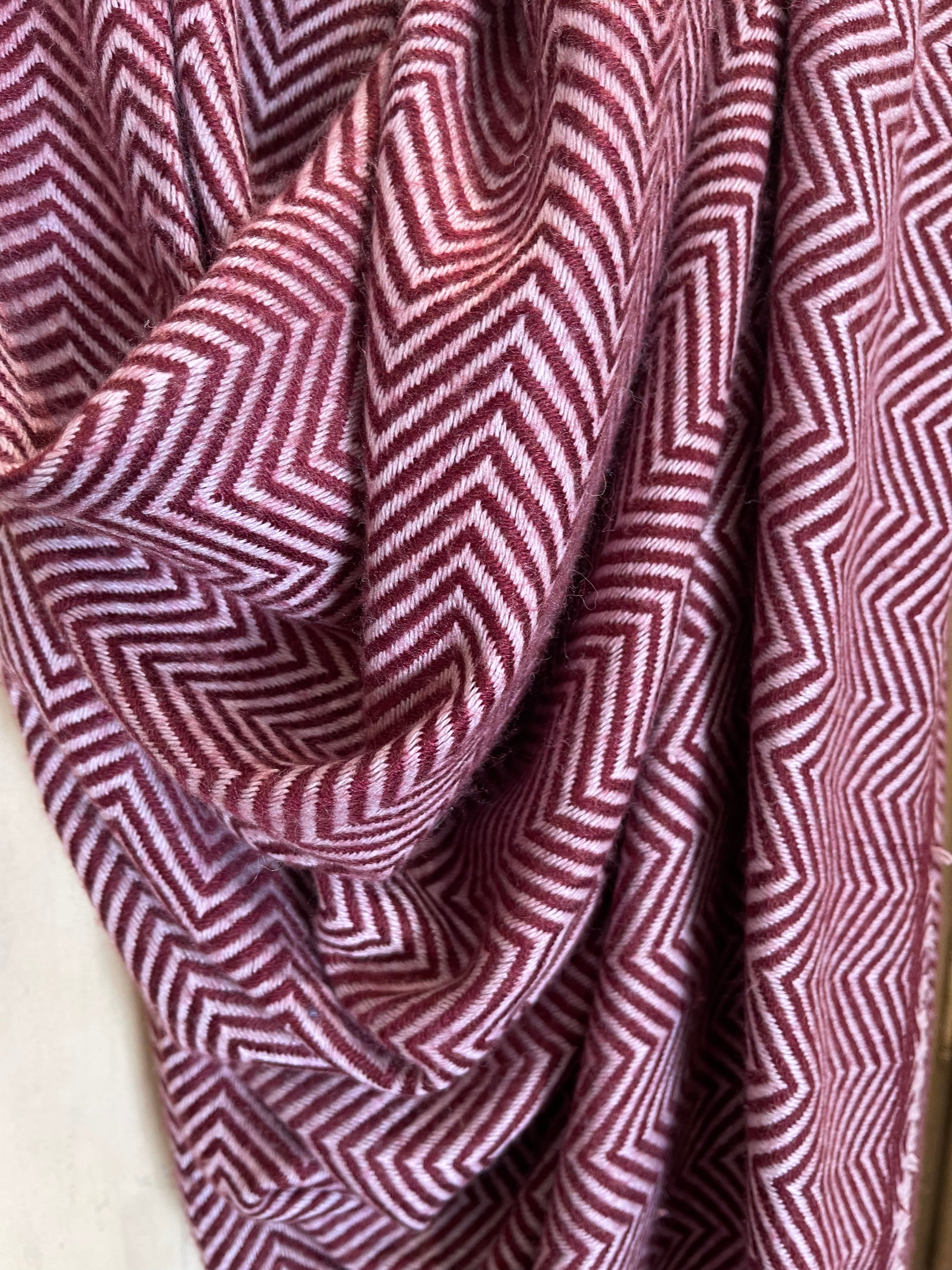 Cashmere Throw/Wrap - Dark Cherry ZigZag