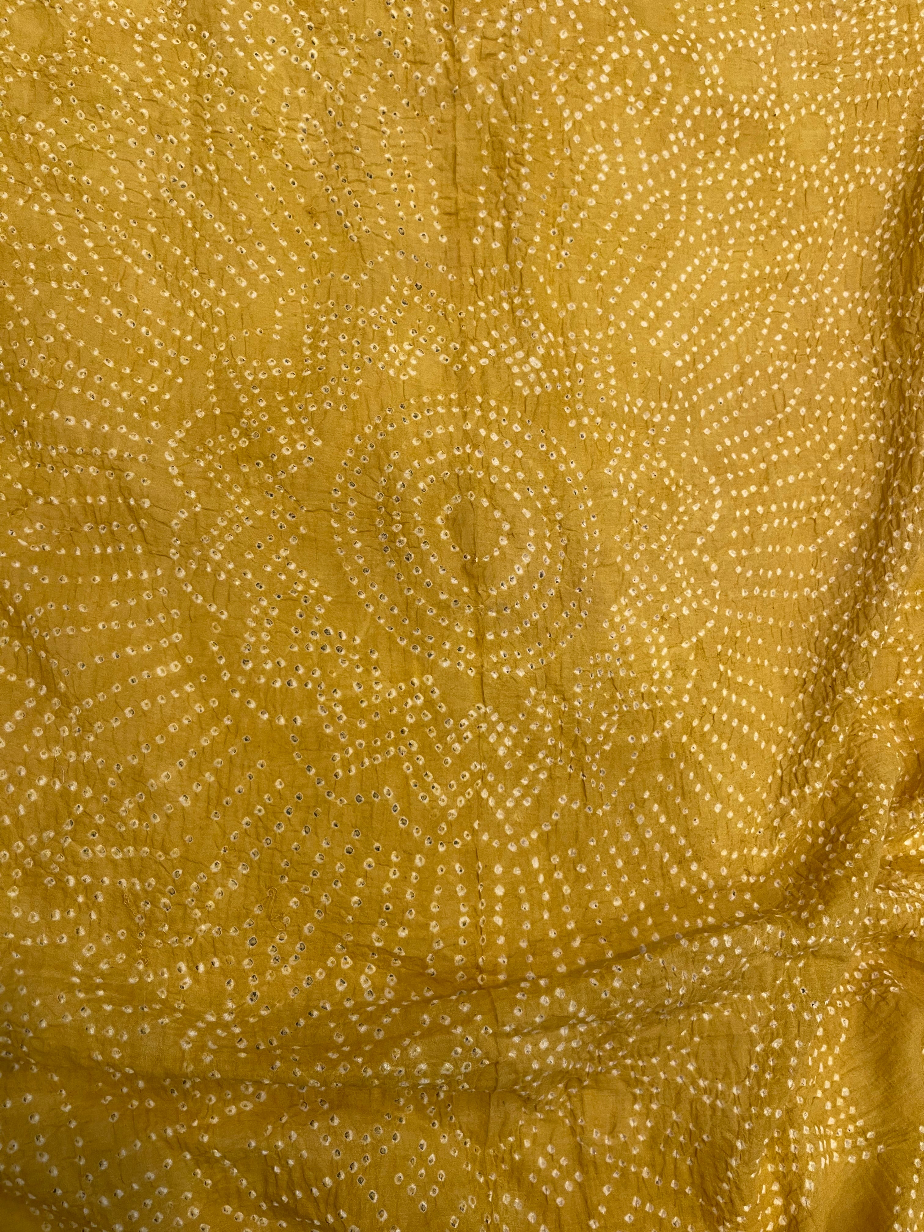 Bandhani Cotton Square Scarf With Pom Poms - Muted Mustard Mandala