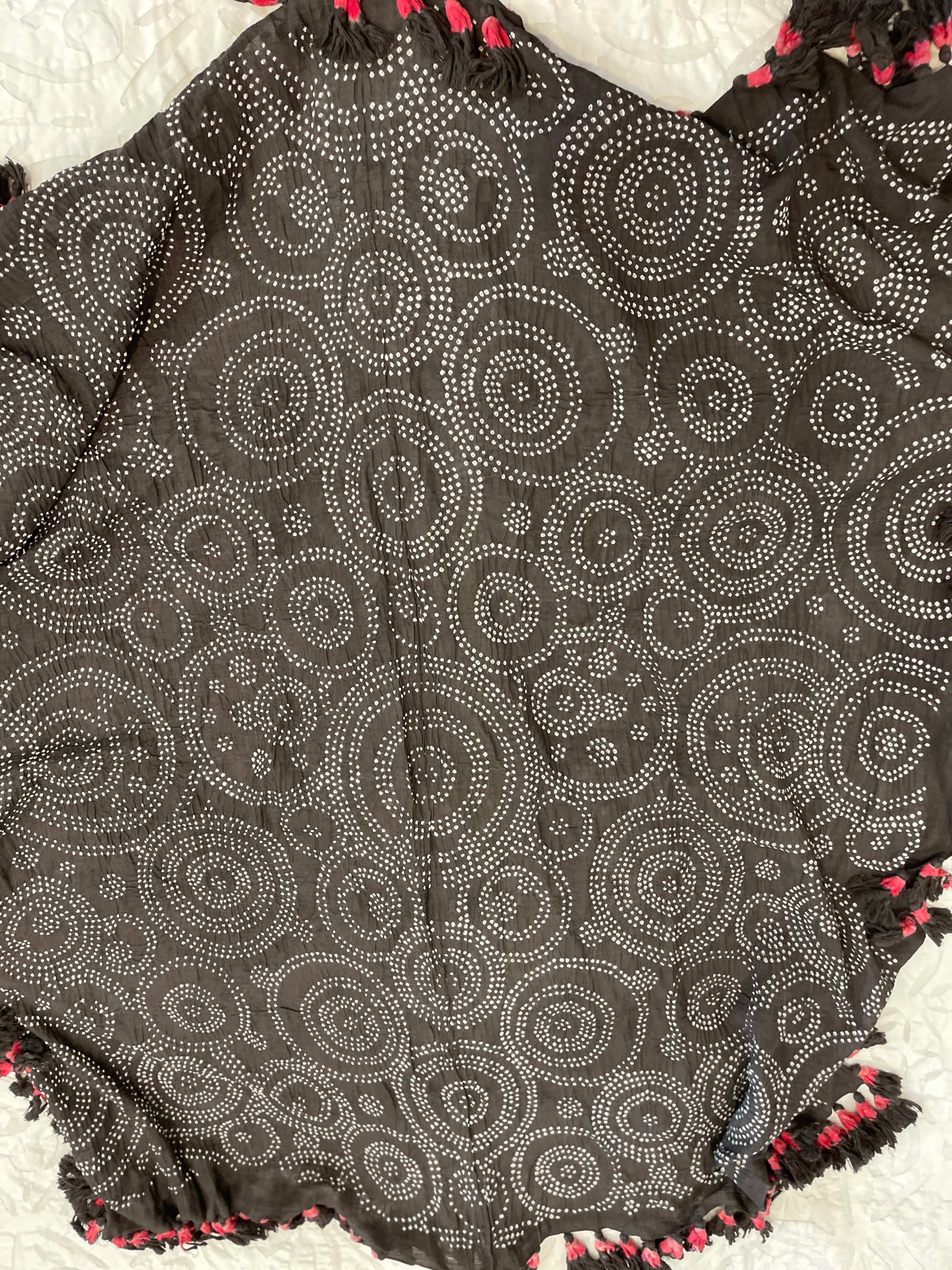 Bandhani Cotton Square Scarf With Pom Poms - Deep Slate Circle Success Active