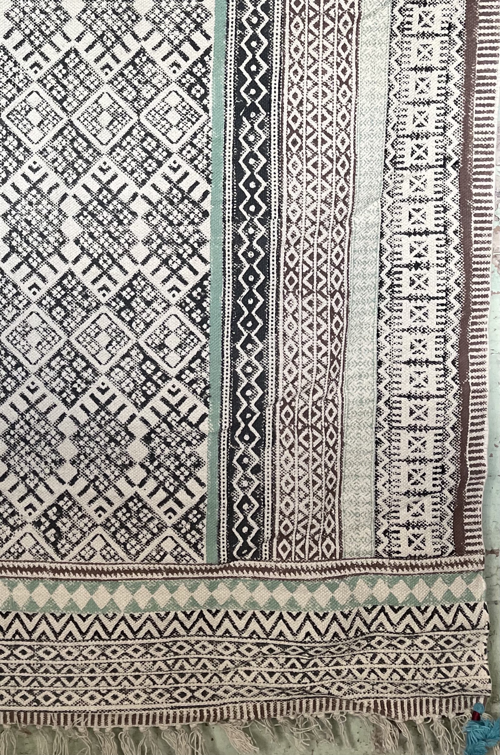 Dhurrie Cotton Rug - Aqua Aztec