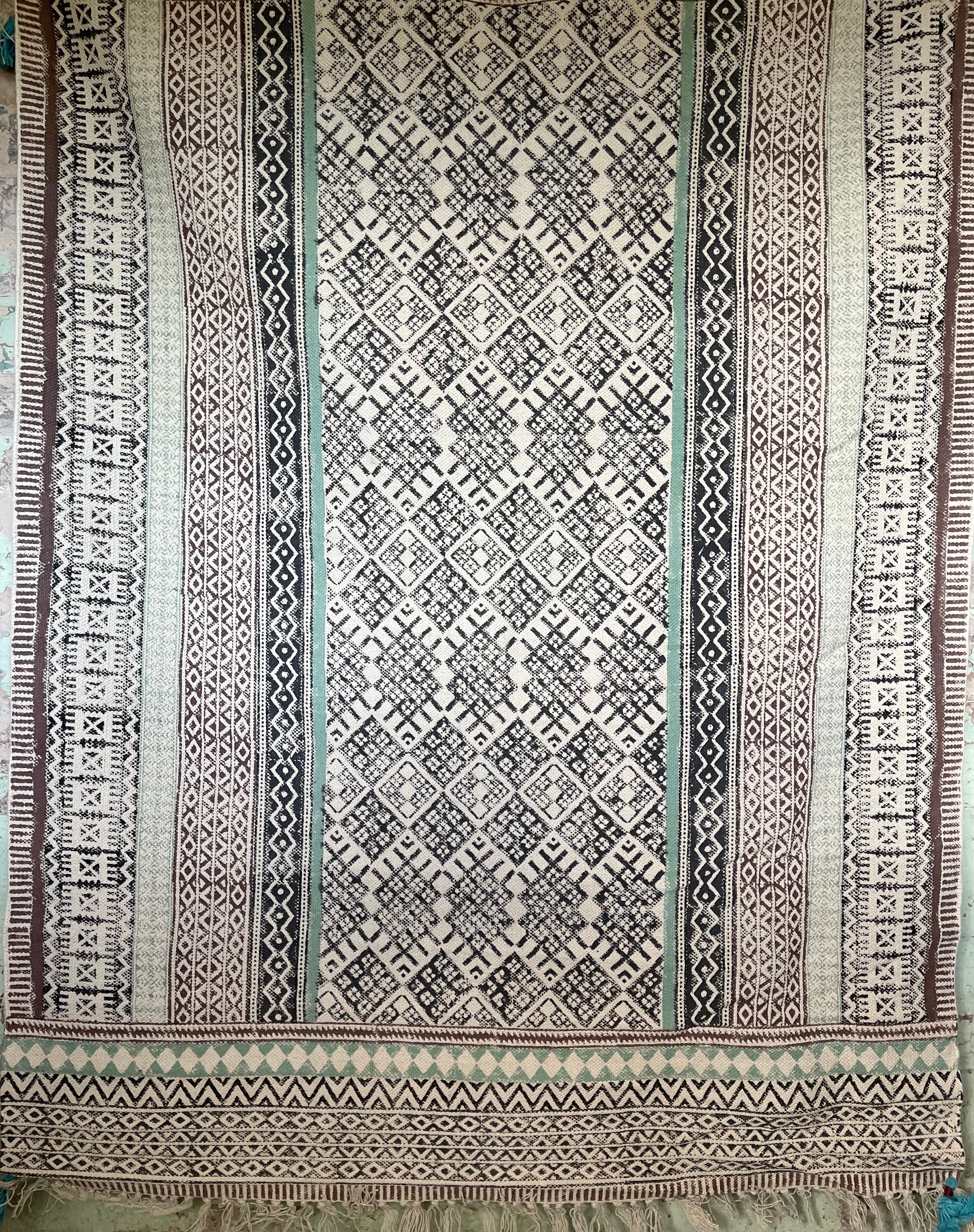 Dhurrie Cotton Rug - Aqua Aztec