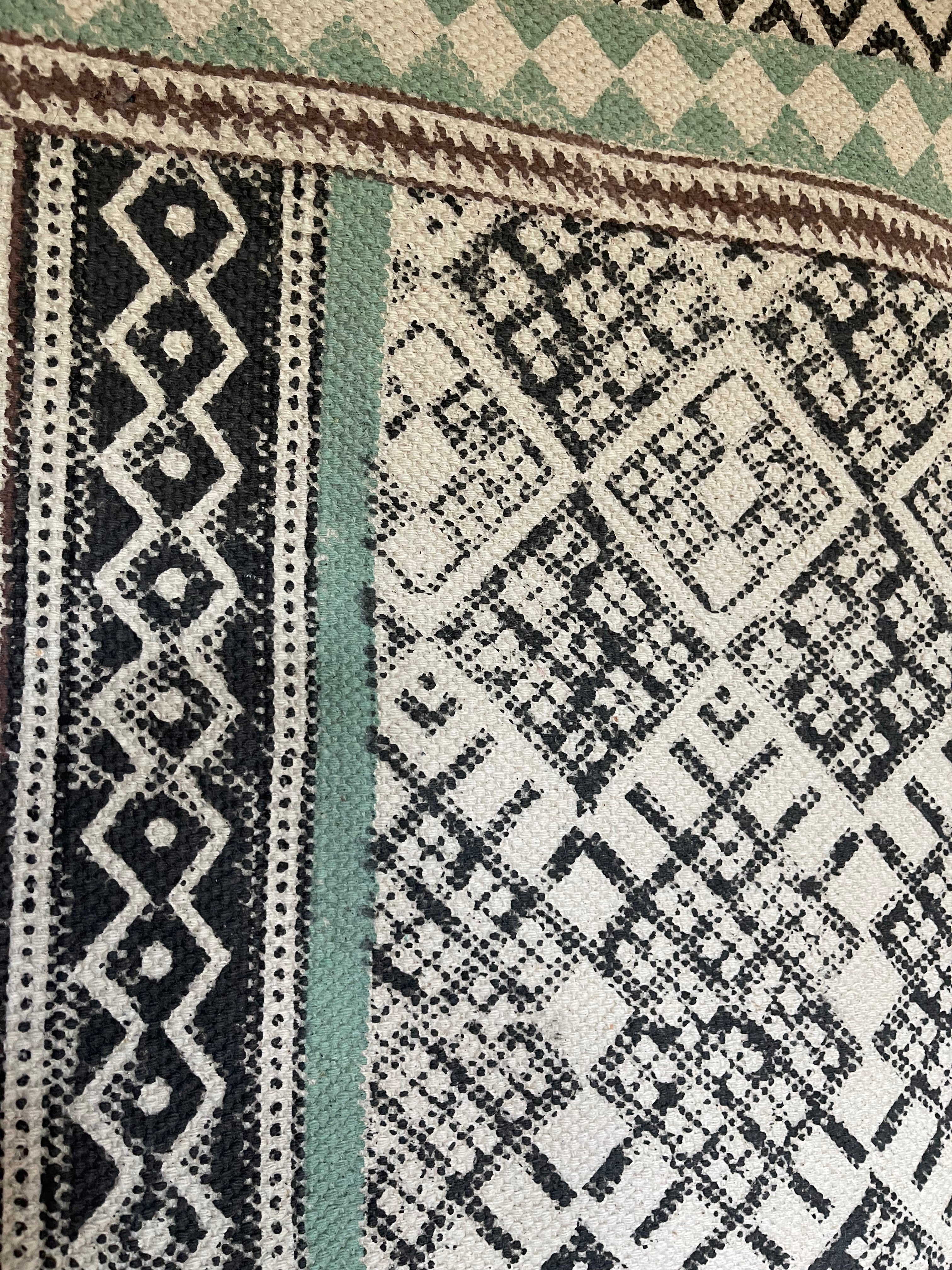 Dhurrie Cotton Rug - Aqua Aztec
