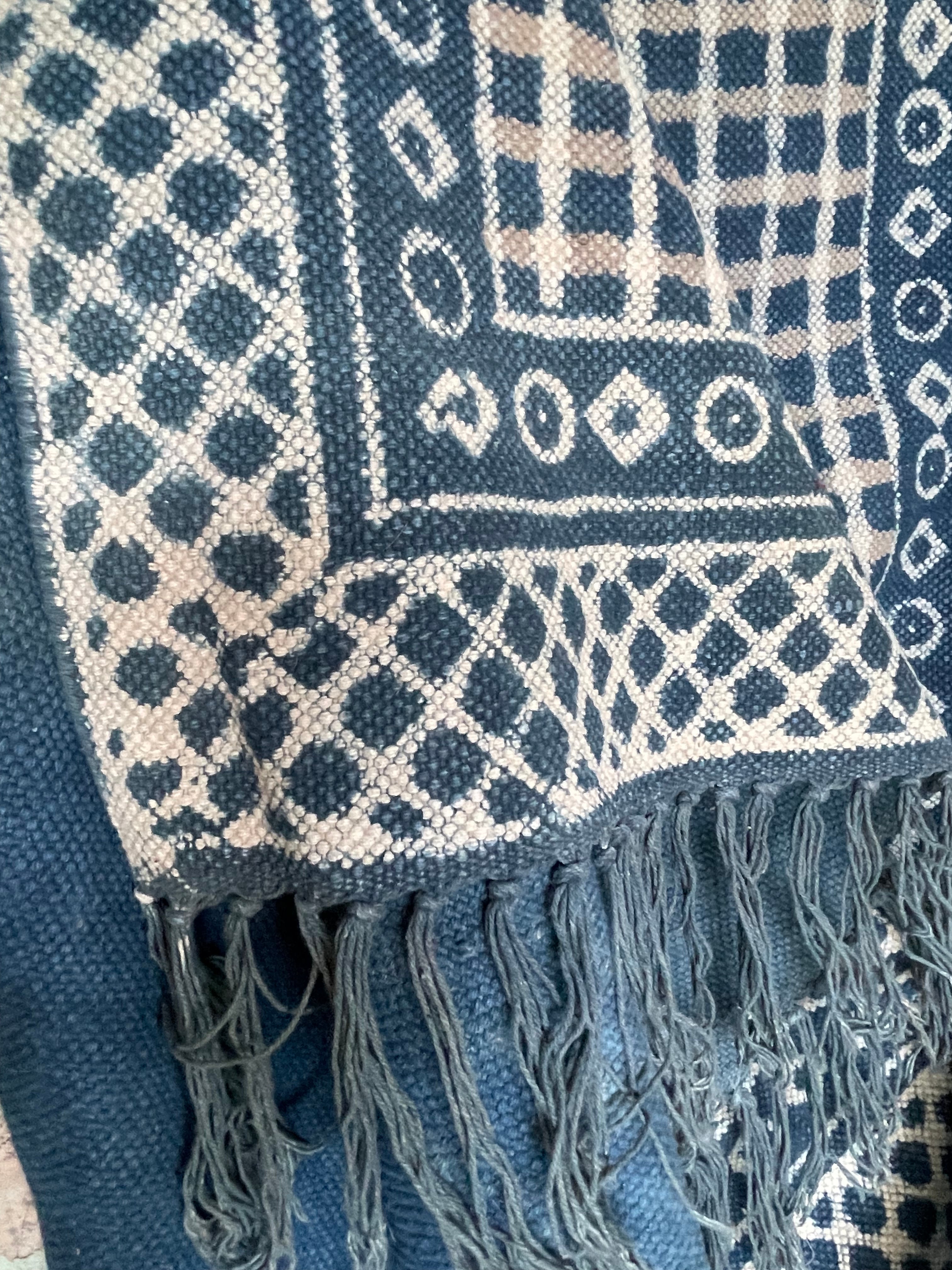 Dhurrie Cotton Rug - Indigo Check