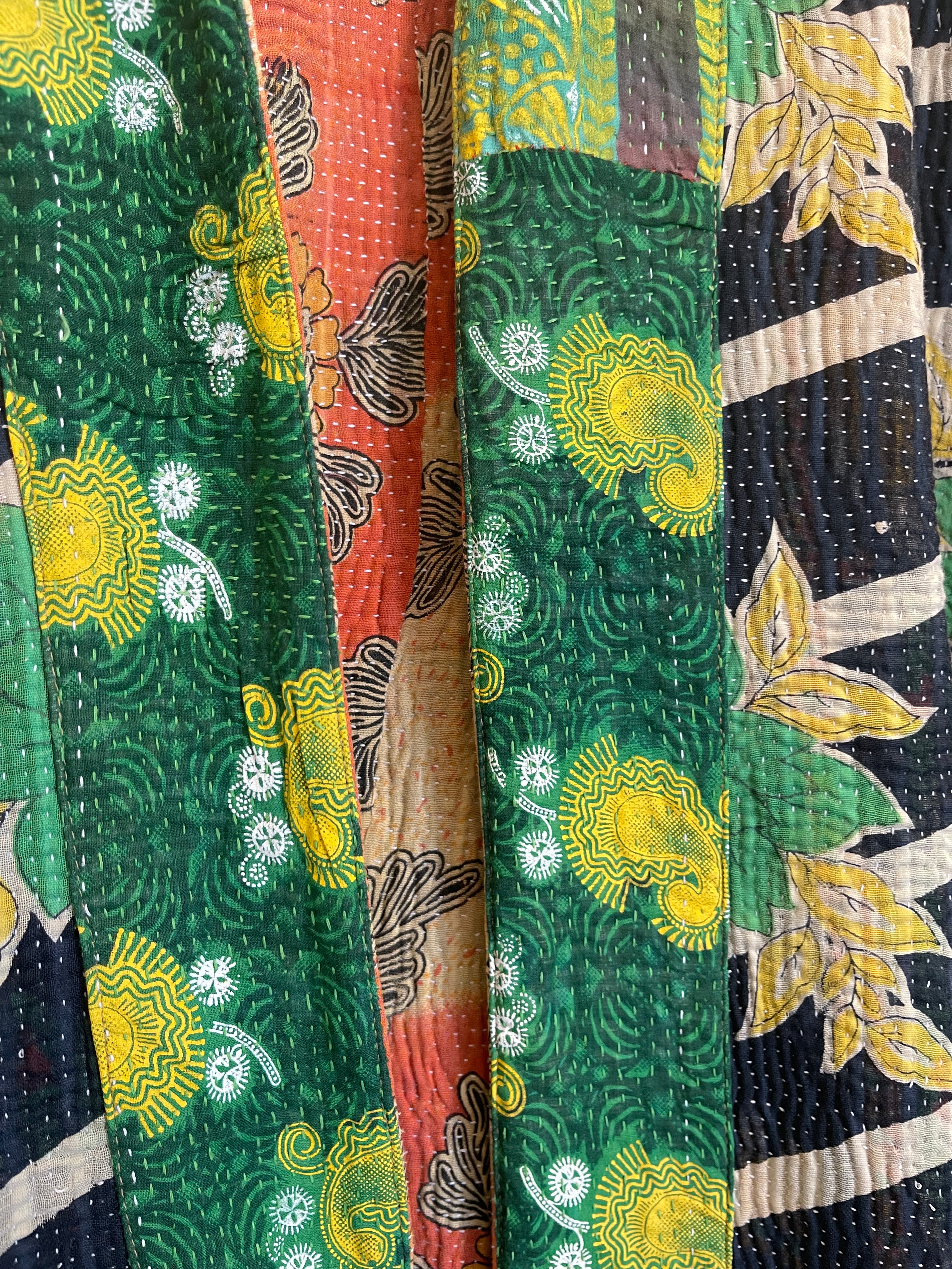Vintage Kantha Jacket - Emerald Retro Floral
