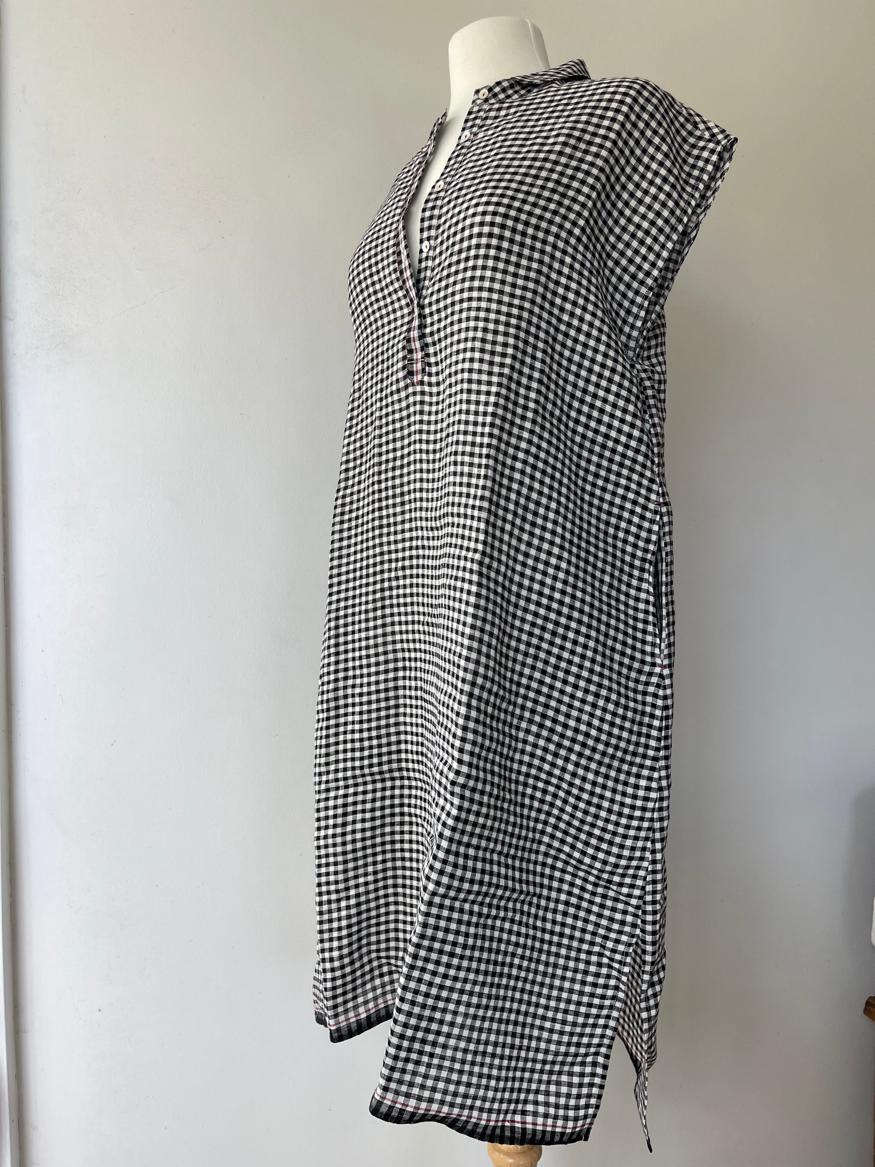 LINEN SHIRT DRESS - BLACK + WHITE CHECK