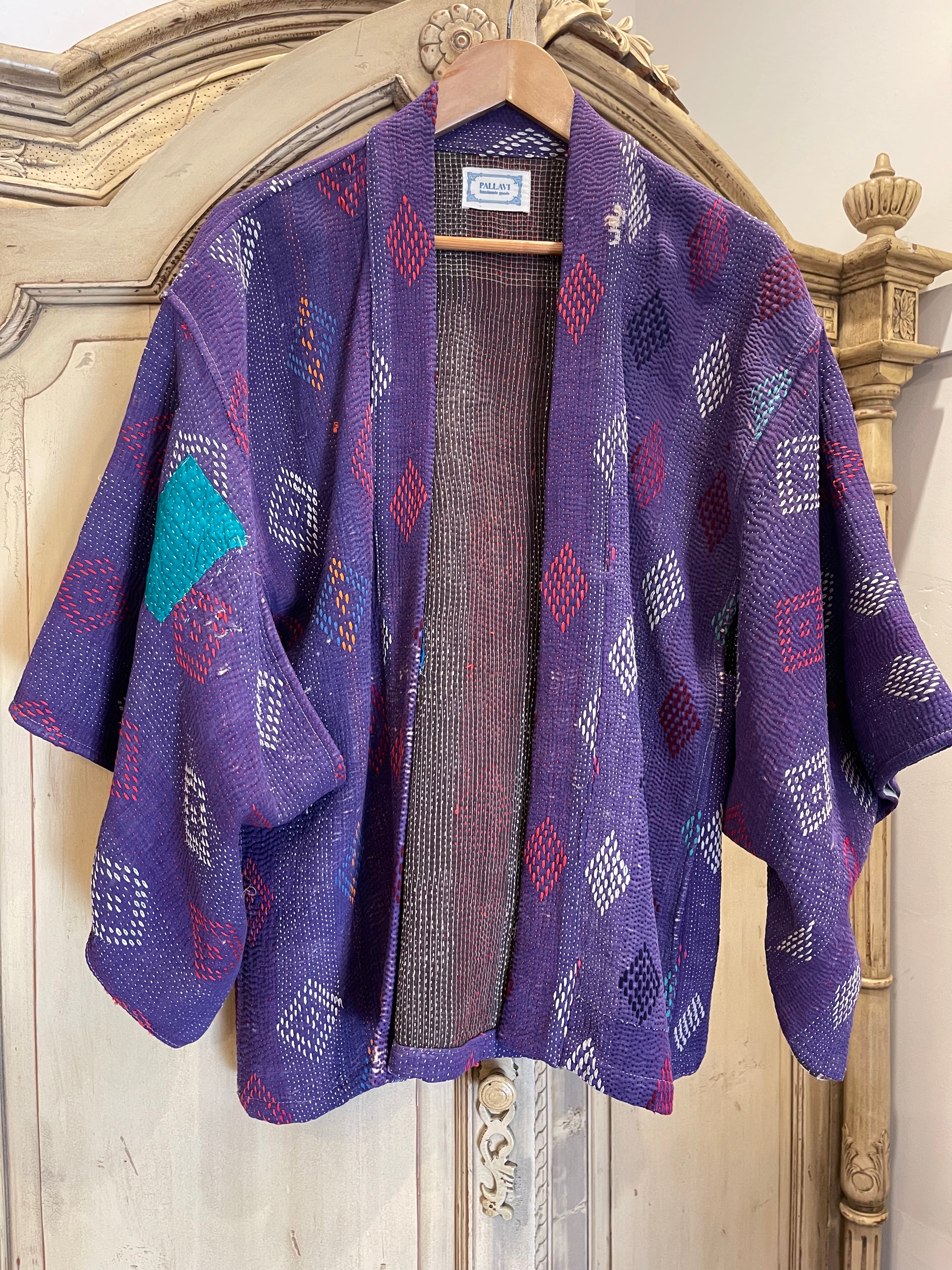 Vintage Kantha Jacket Kimono Style -  Purple Haze