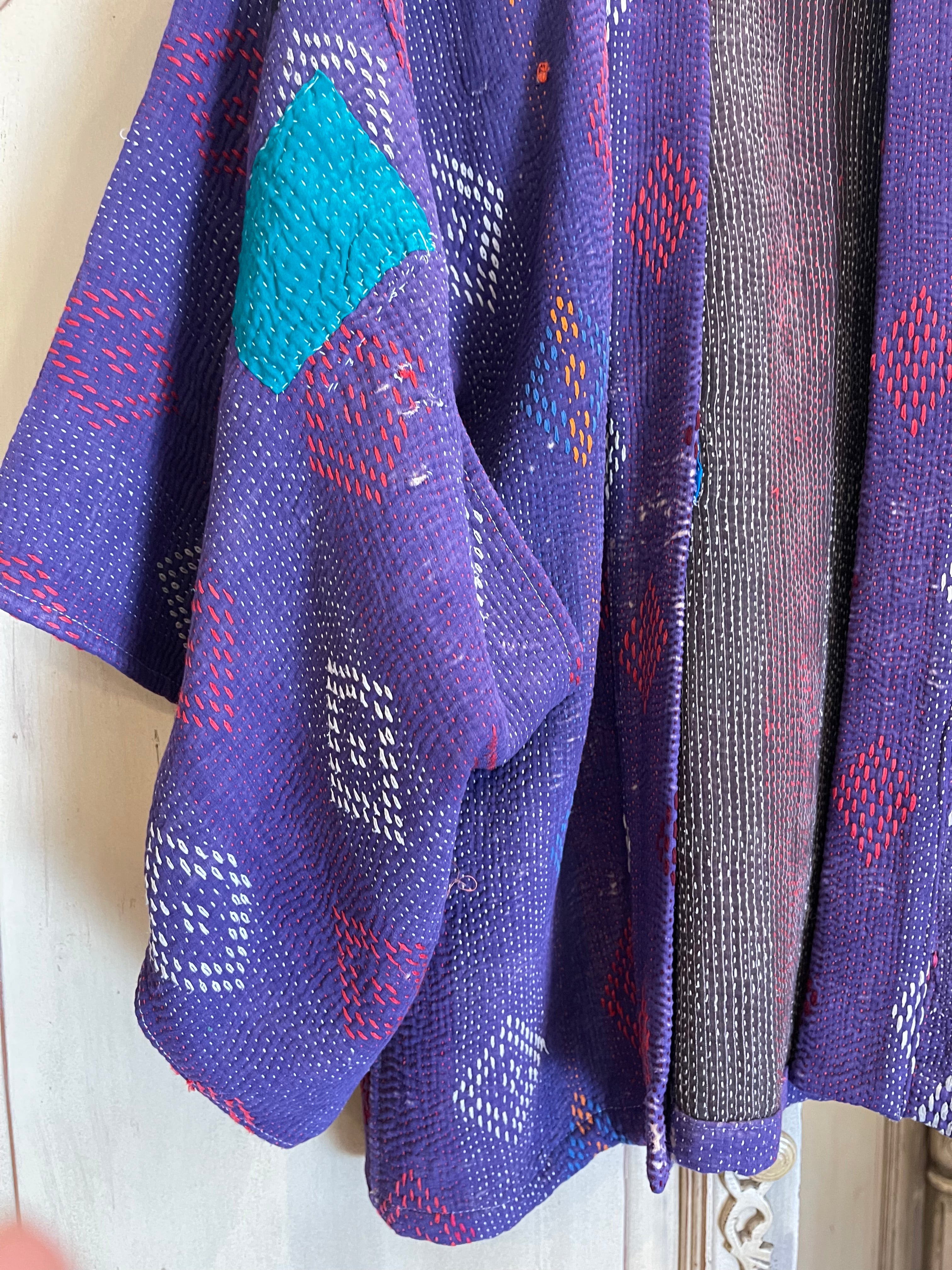 Vintage Kantha Jacket Kimono Style -  Purple Haze