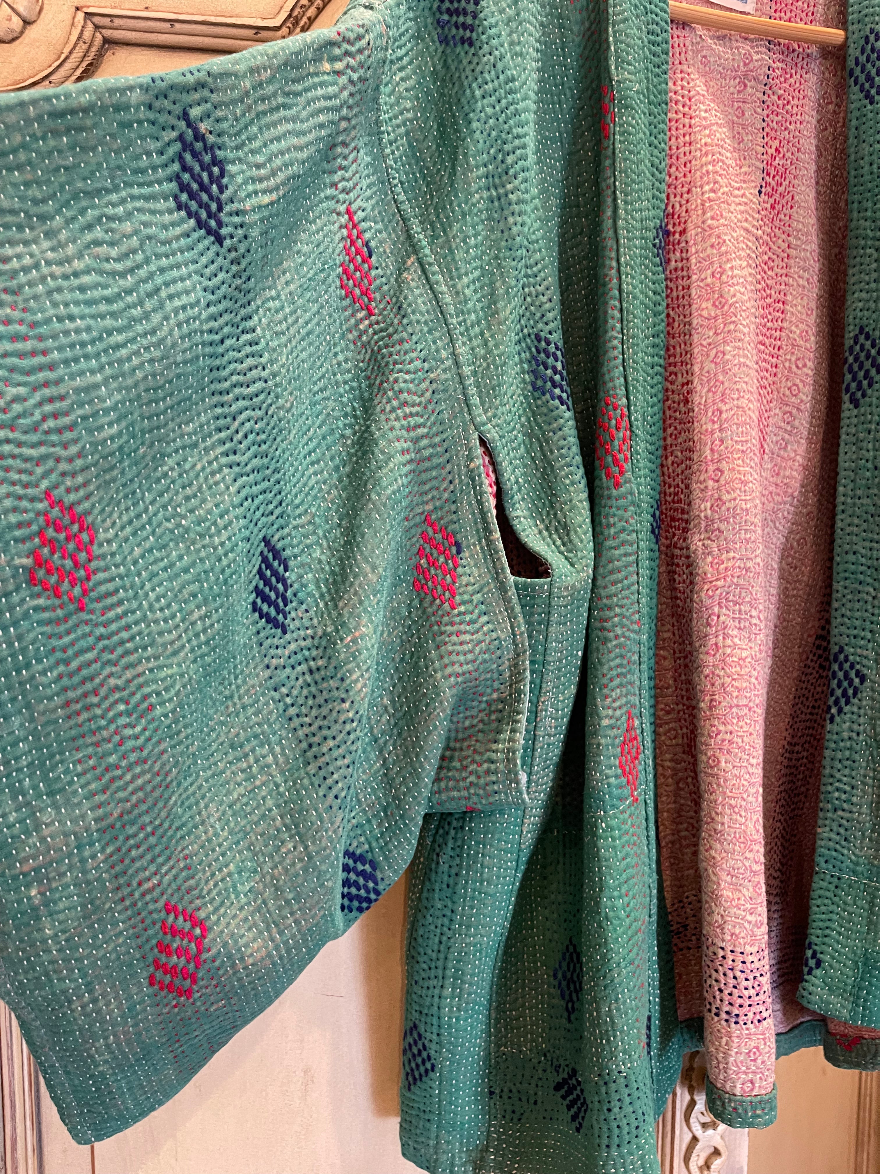 Vintage Kantha Jacket Kimono Style - Jade