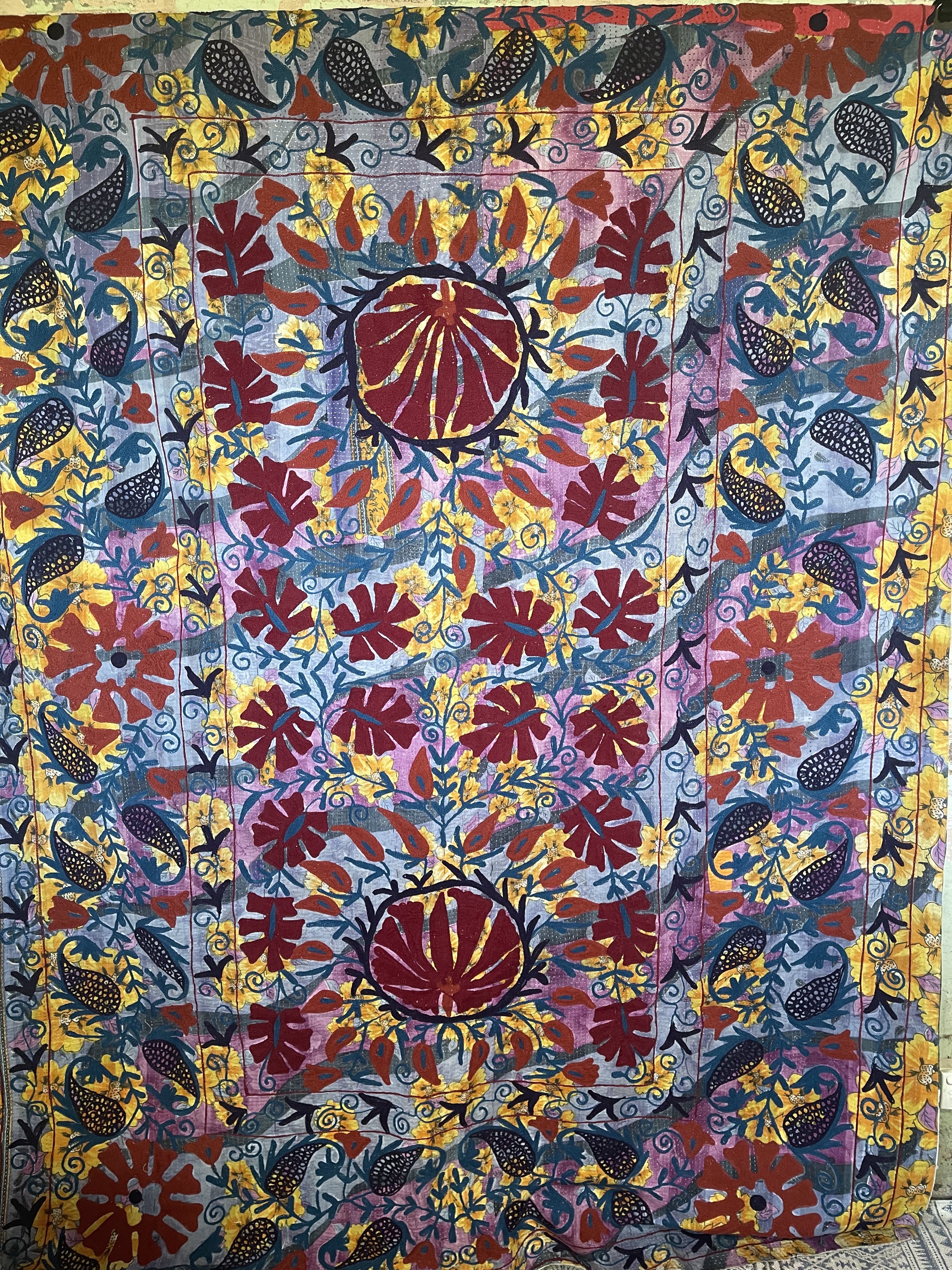 SUZANI VINTAGE KANTHA - GARDEN AT MIDNIGHT