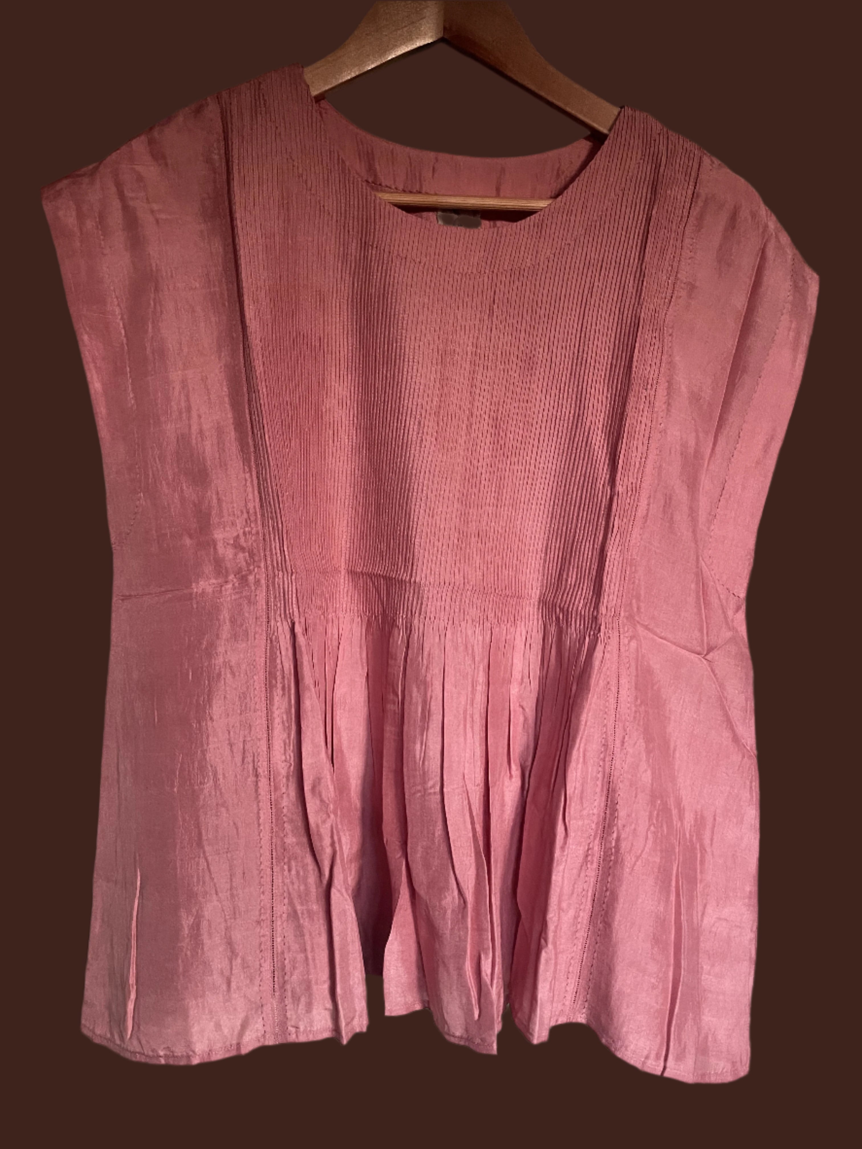 VEENA SILK PINTUCK TOP - DUSTY ROSE