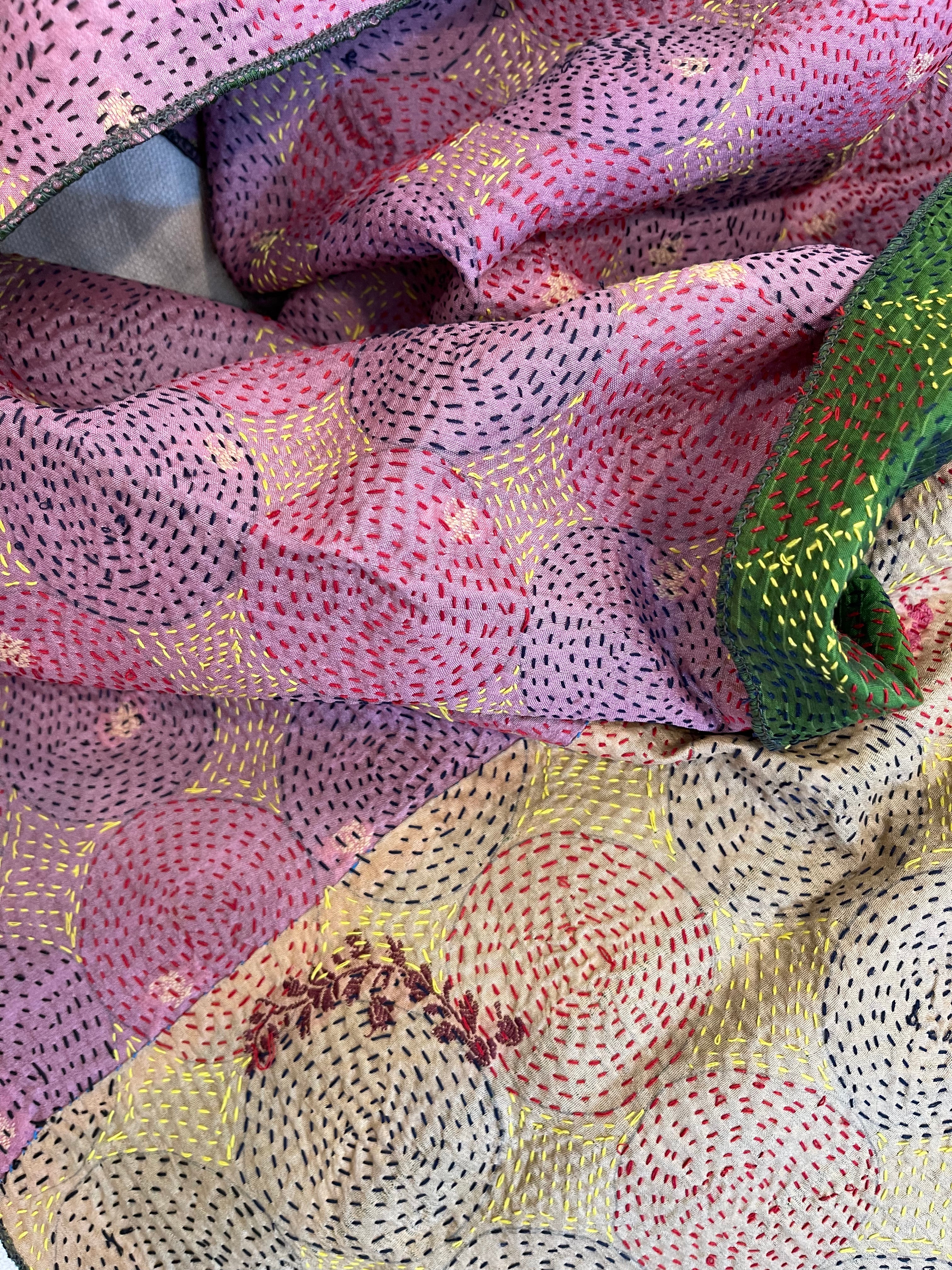 Circular Stitched Vintage Silk Sari Scarf- Meadow