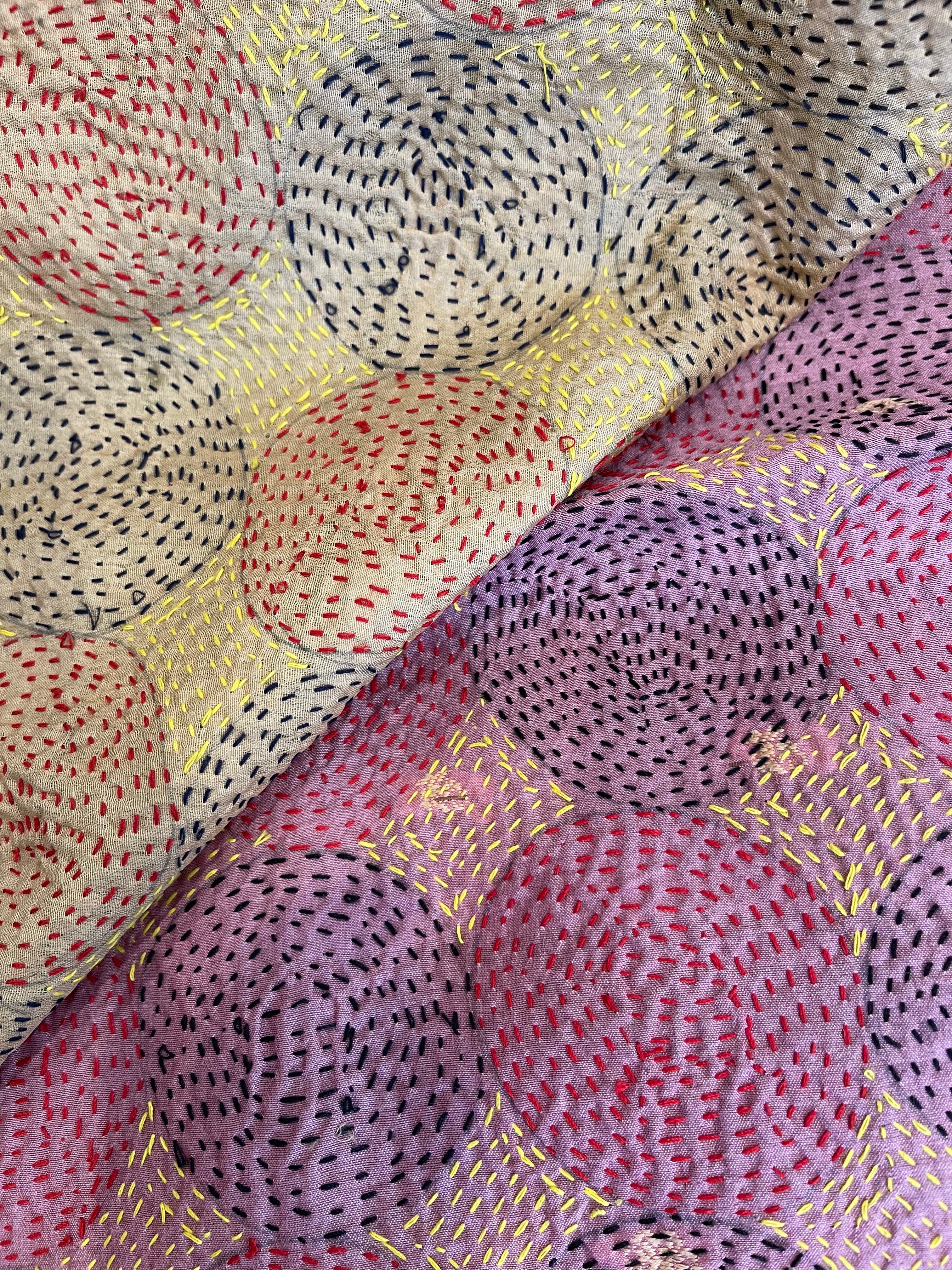 Circular Stitched Vintage Silk Sari Scarf- Meadow