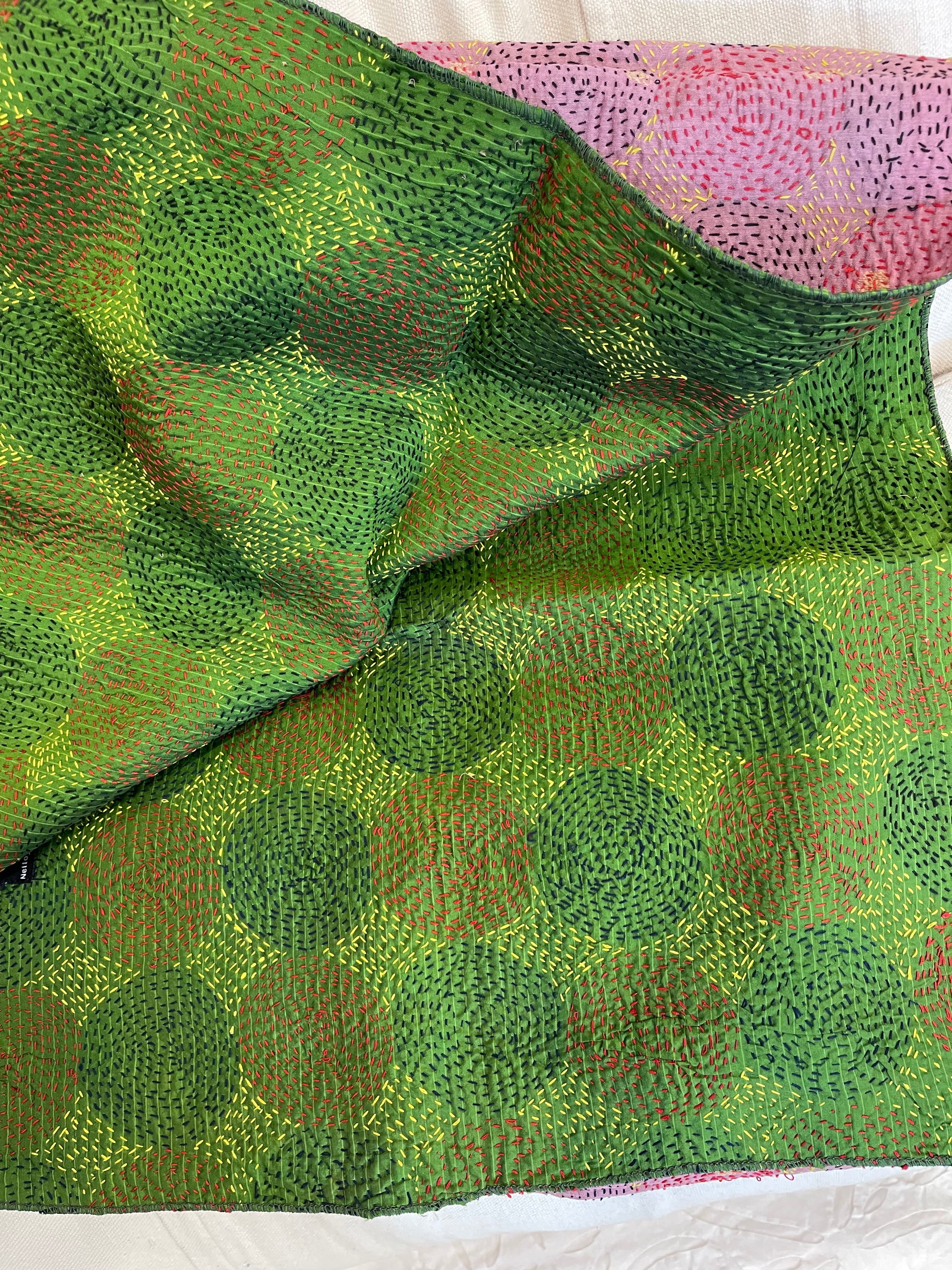 Circular Stitched Vintage Silk Sari Scarf- Meadow