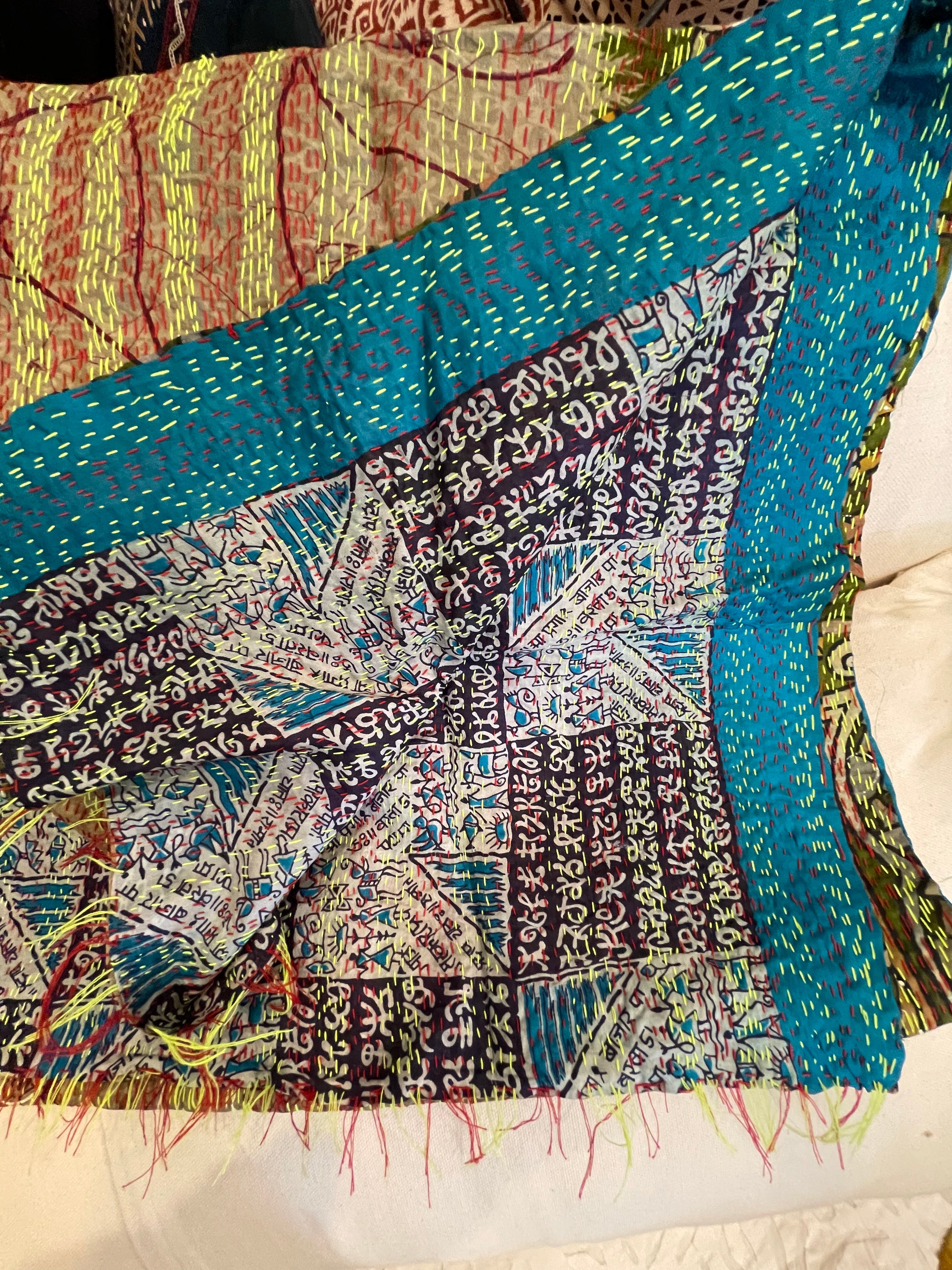 Vintage Silk Sari Scarf - Writing On The Wall