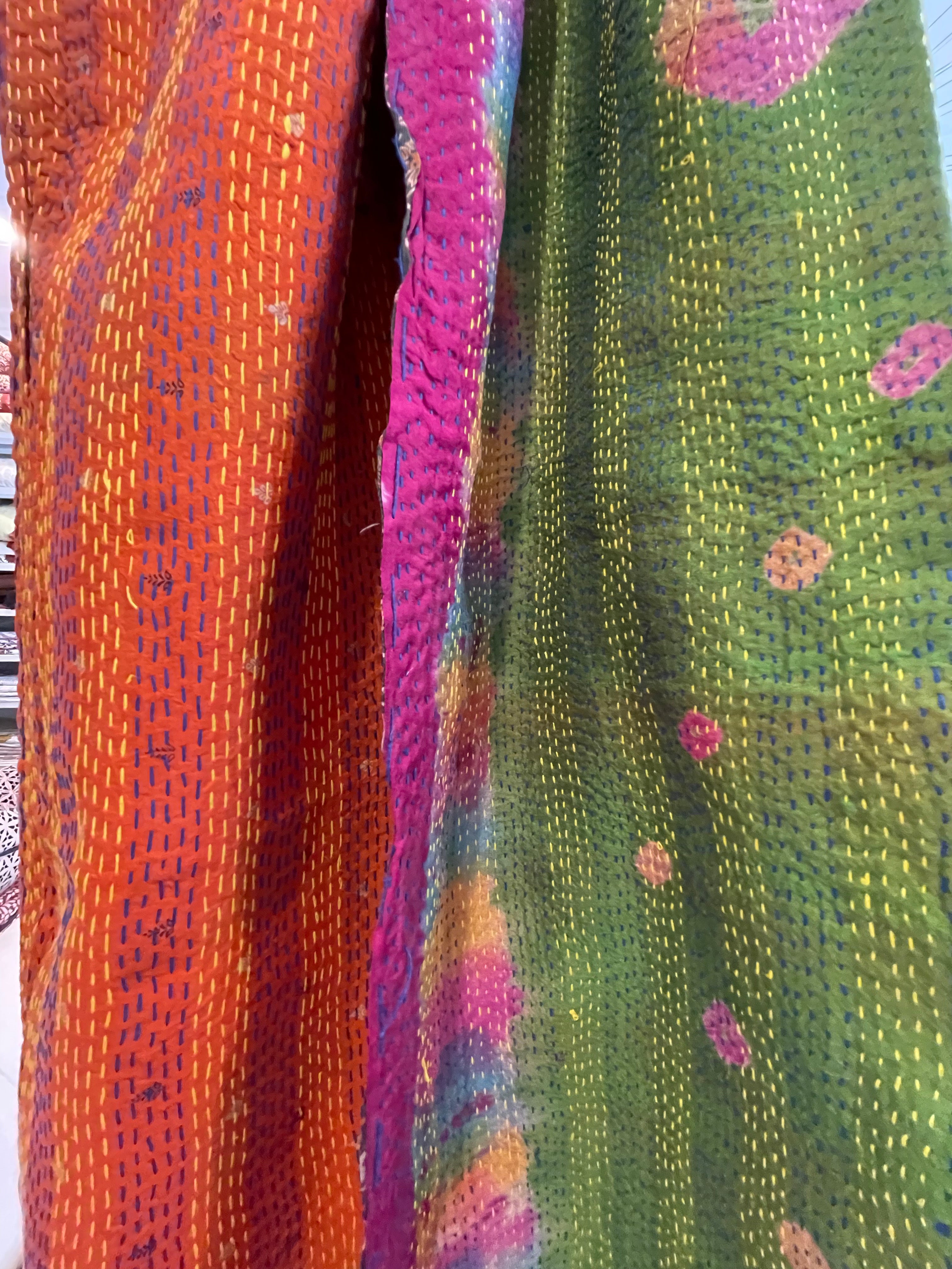 Vintage Silk Sari Wrap- Orange Lime Crush