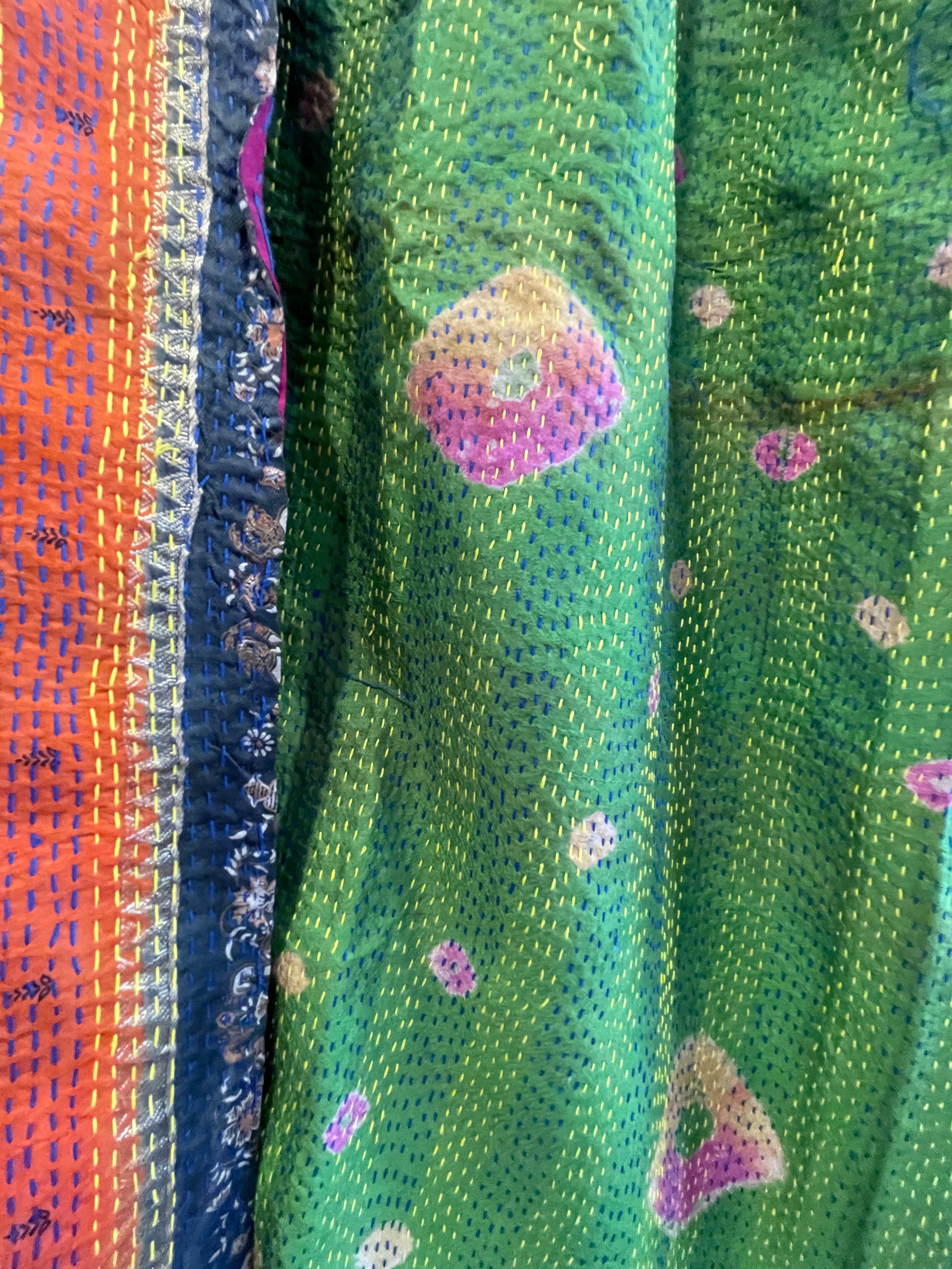 Vintage Silk Sari Wrap- Orange Lime Crush