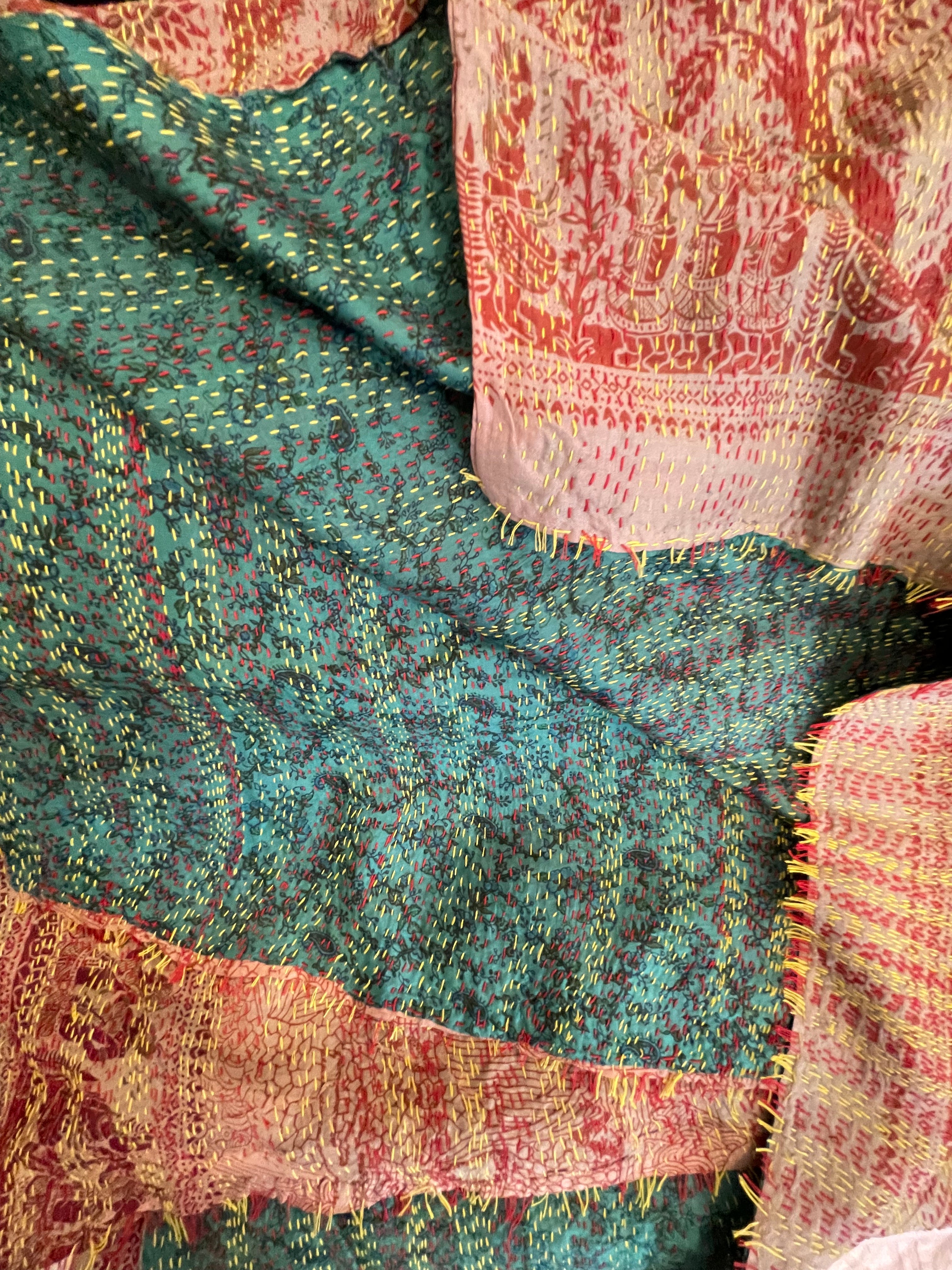Vintage Silk Sari Wrap - Golden Jade