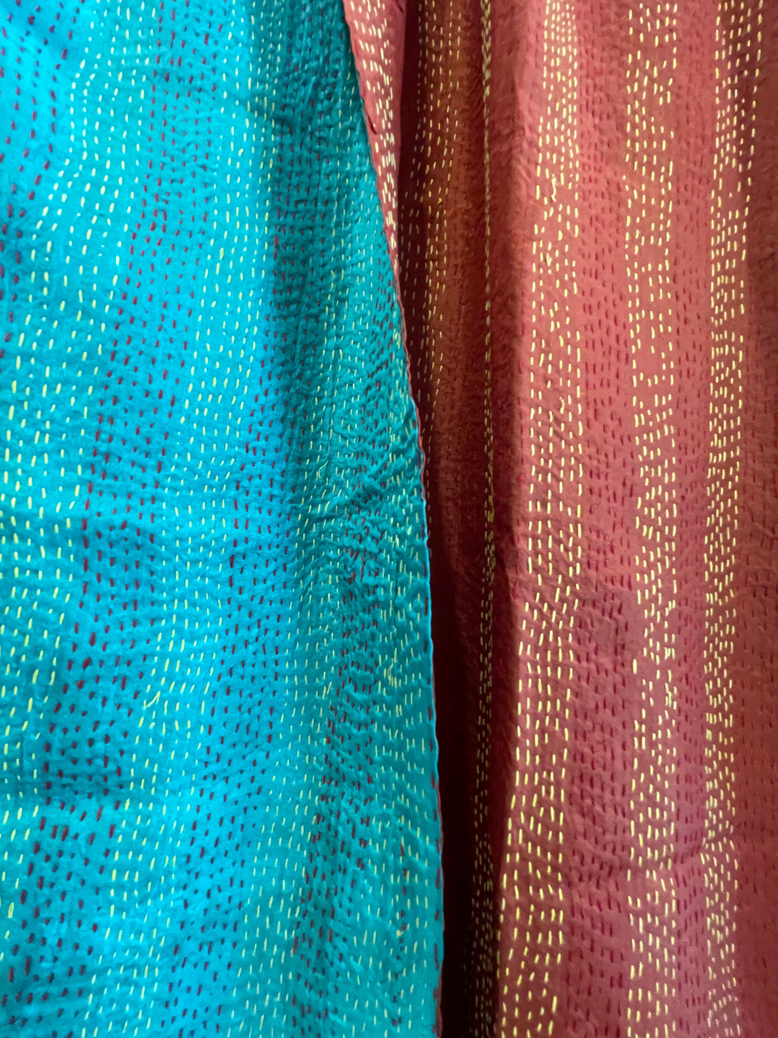 Vintage Silk Sari Wrap - Red Ochre Emerald