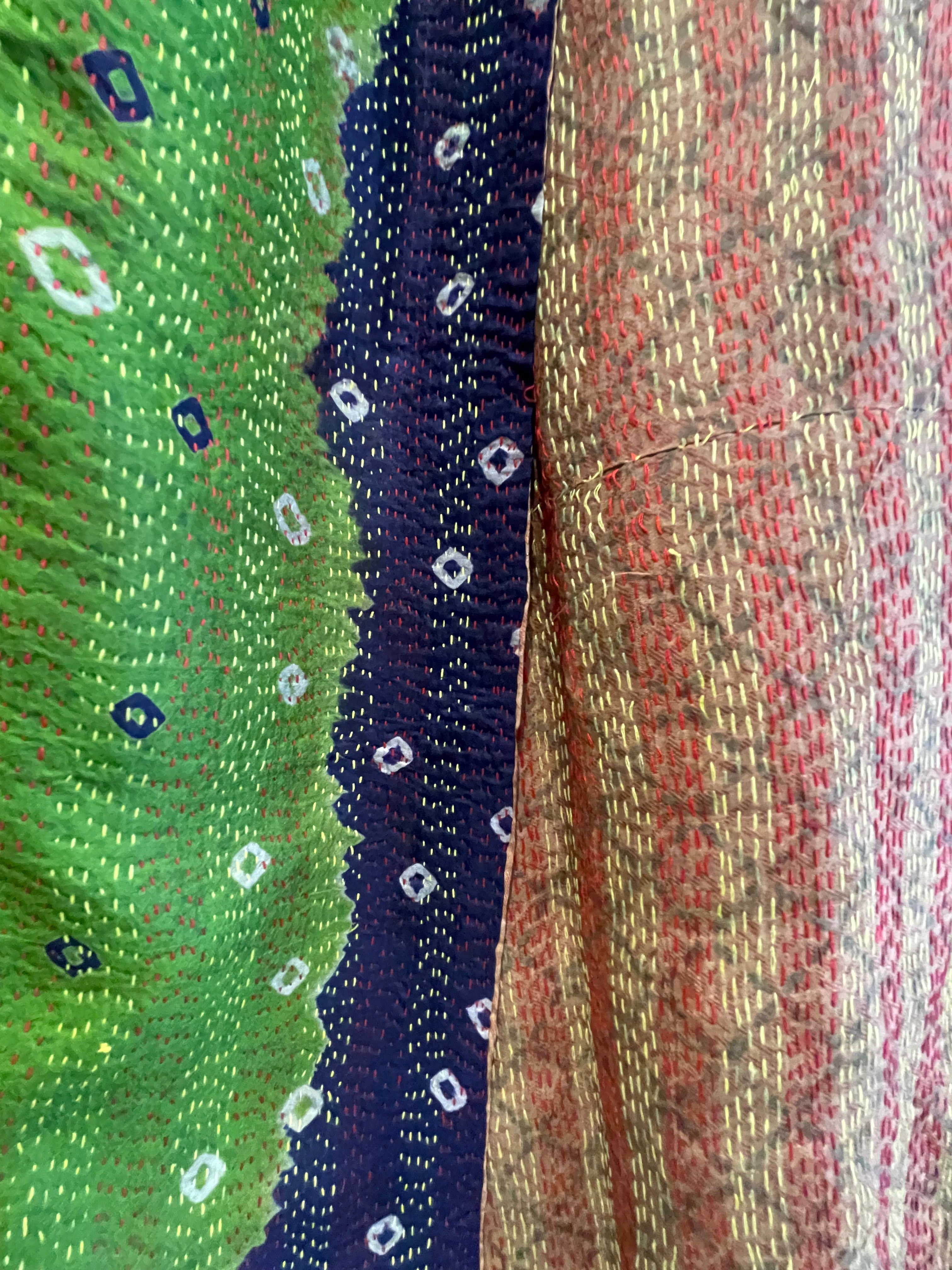 Vintage Silk Sari Wrap- Lime Diamond  Stripe