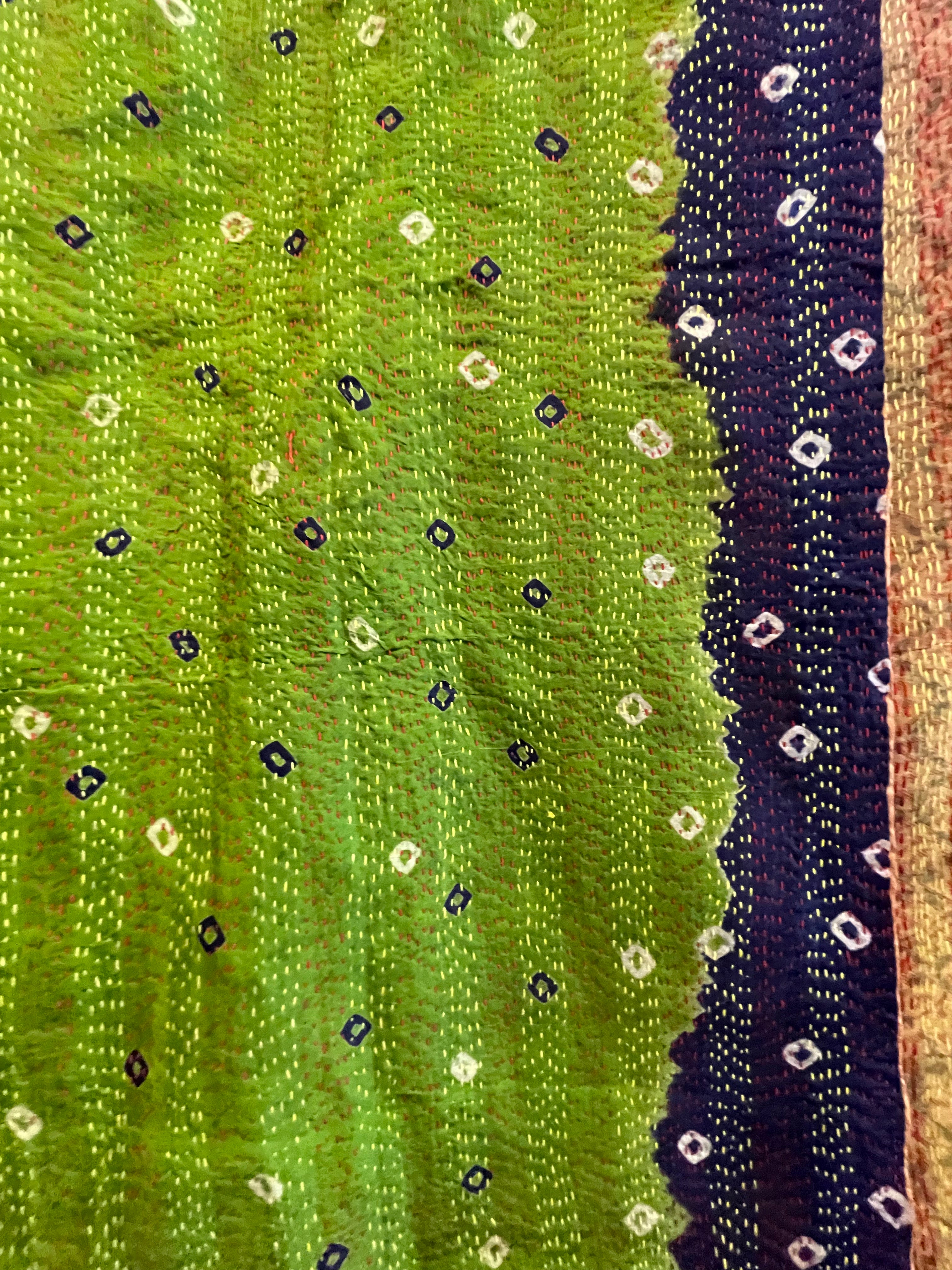 Vintage Silk Sari Wrap- Lime Diamond  Stripe