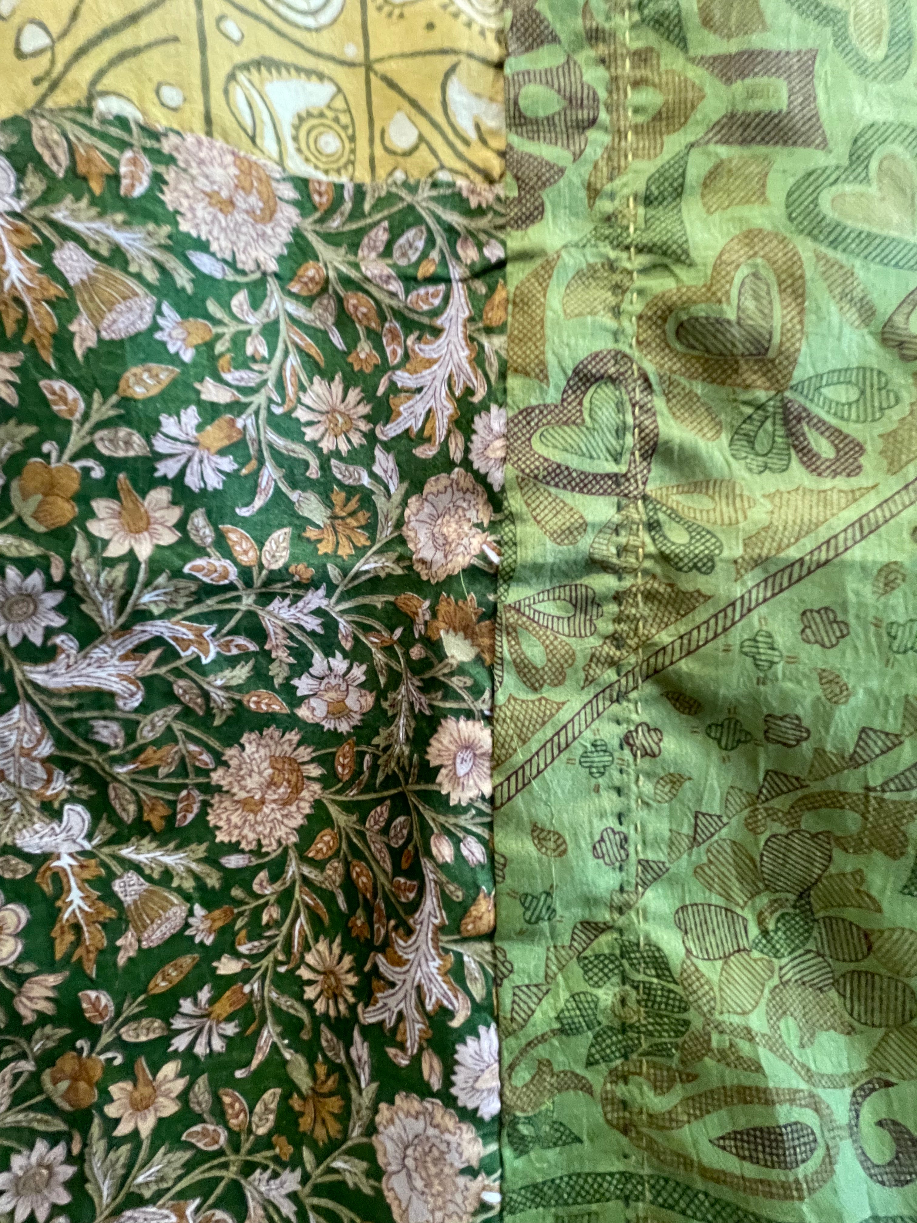 Vintage Silk Sari Scarf- Grassland Patch