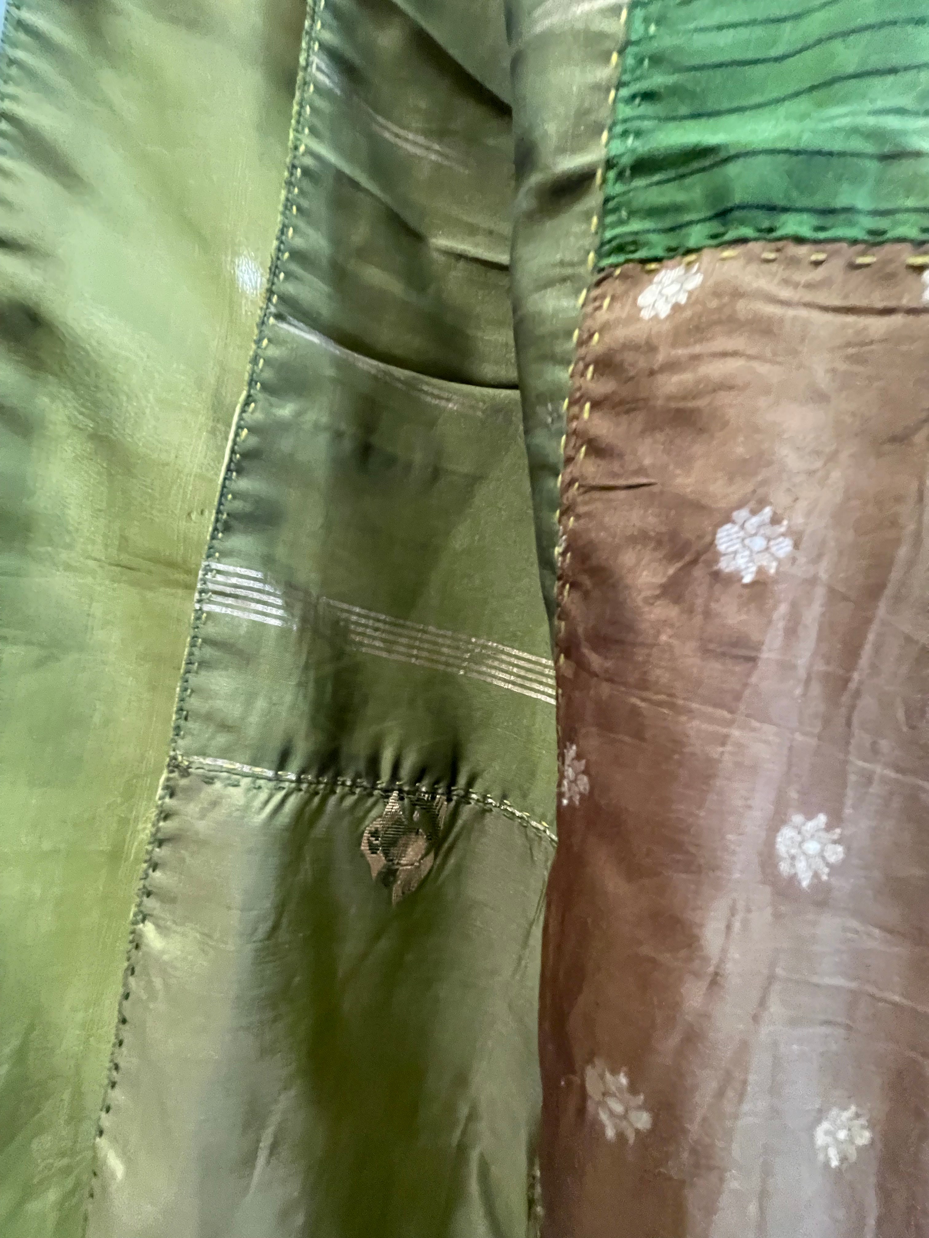 Vintage Silk Sari Scarf- Grassland Patch