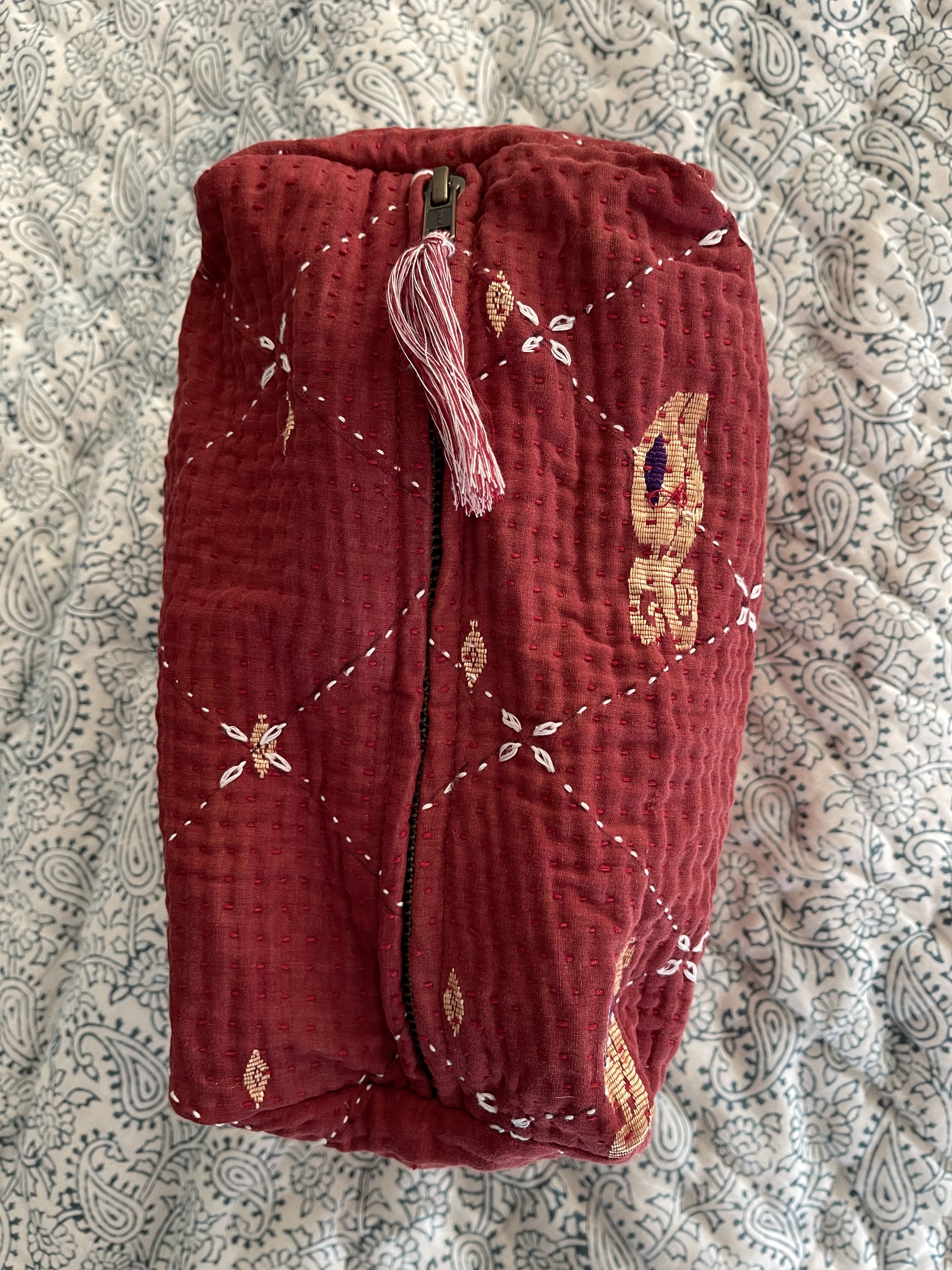 Cosmetic Bag Vintage Kantha - Diamond Pattern