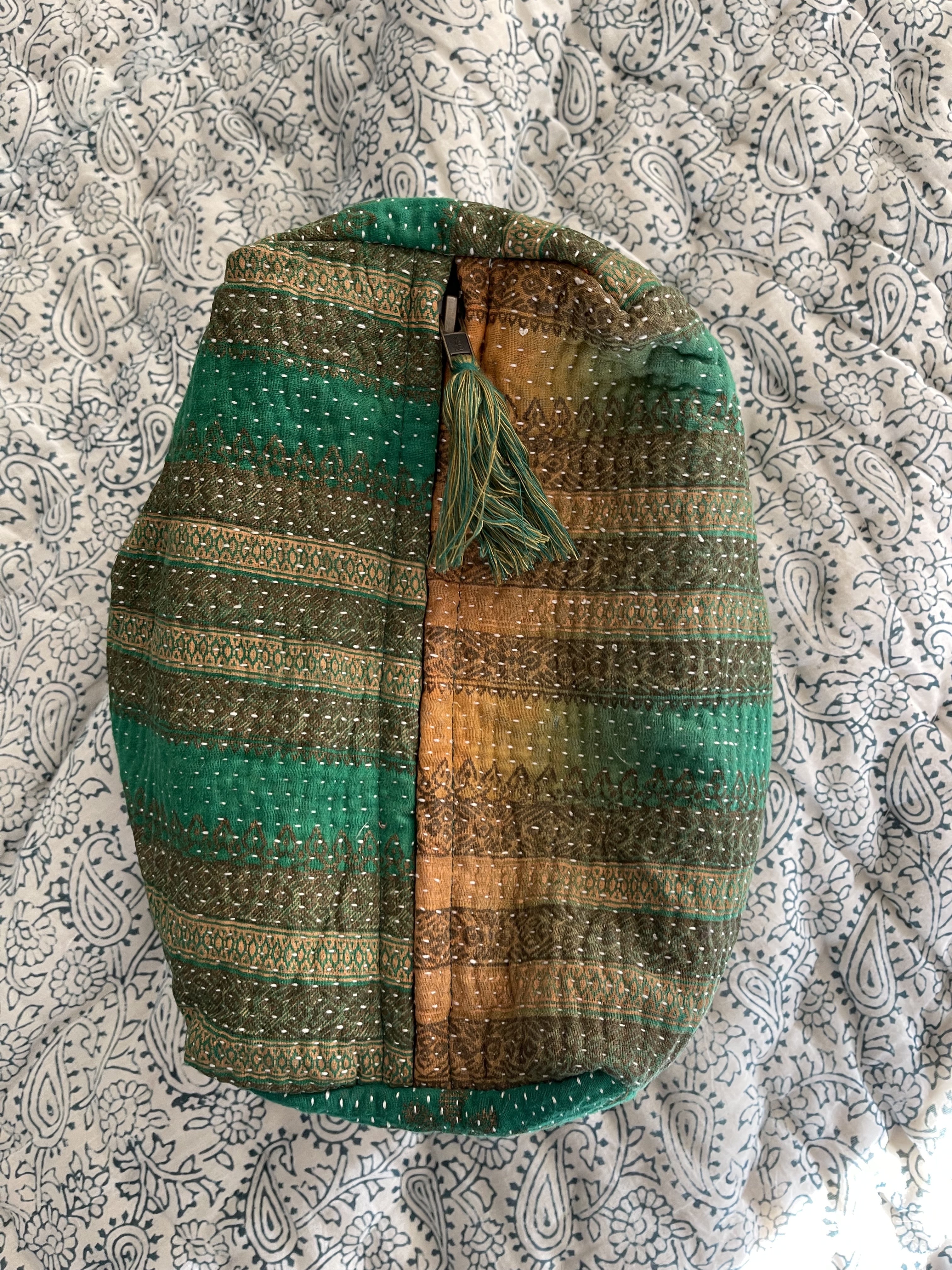 Cosmetic Bag Vintage Kantha - Emerald