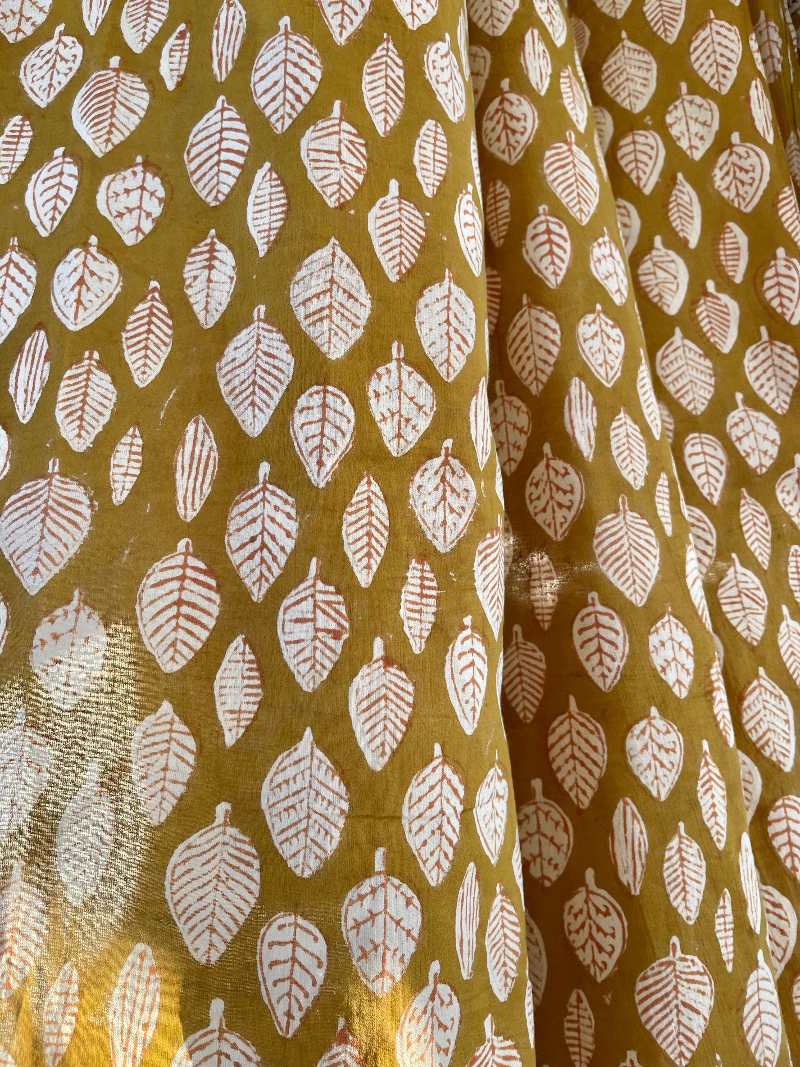 HANDBLOCK PRINTED CURTAIN - MUSTARD LEAF