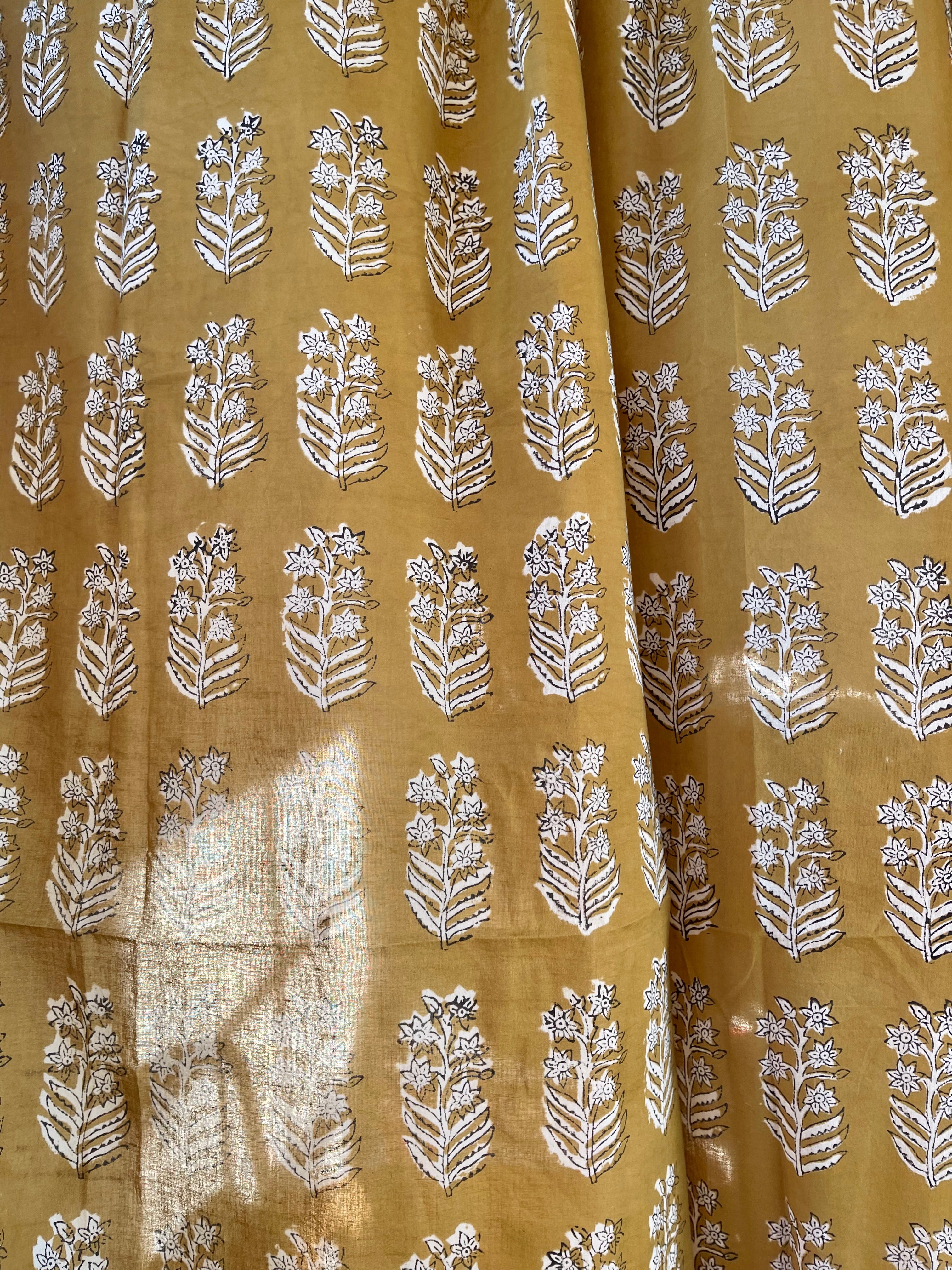 HANDBLOCK PRINTED CURTAIN - MUSTARD TREE FLOWER