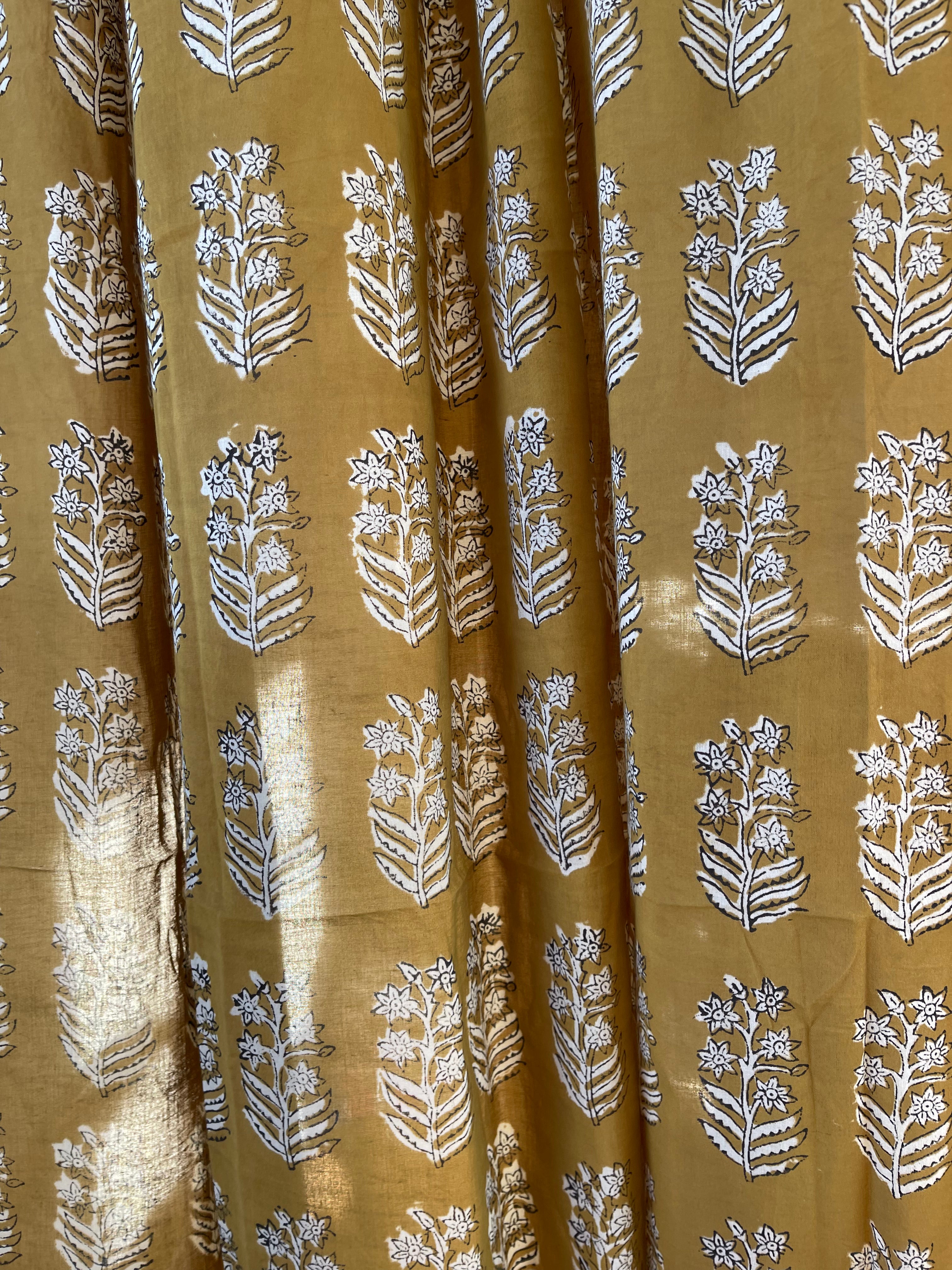HANDBLOCK PRINTED CURTAIN - MUSTARD TREE FLOWER