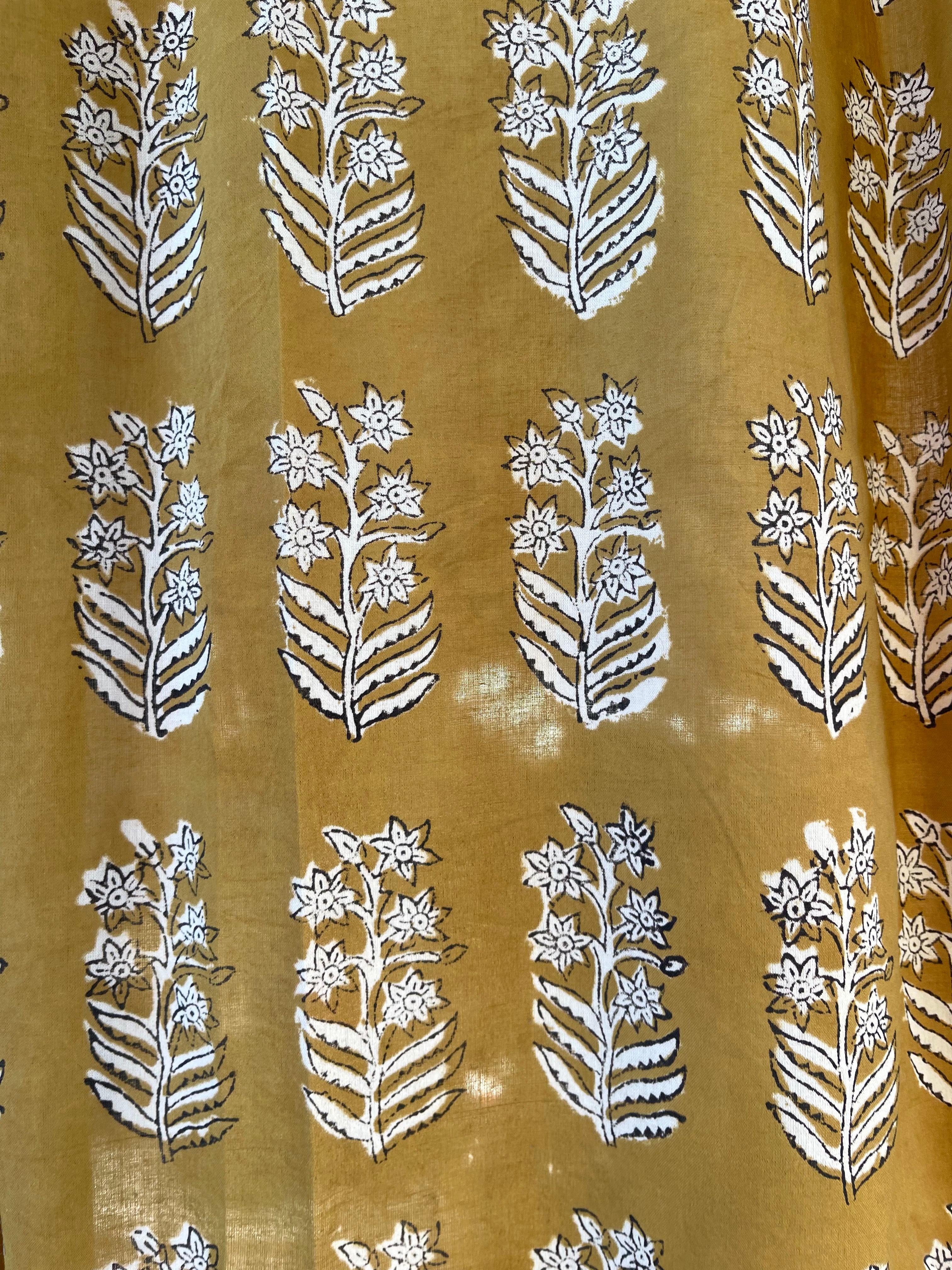 HANDBLOCK PRINTED CURTAIN - MUSTARD TREE FLOWER