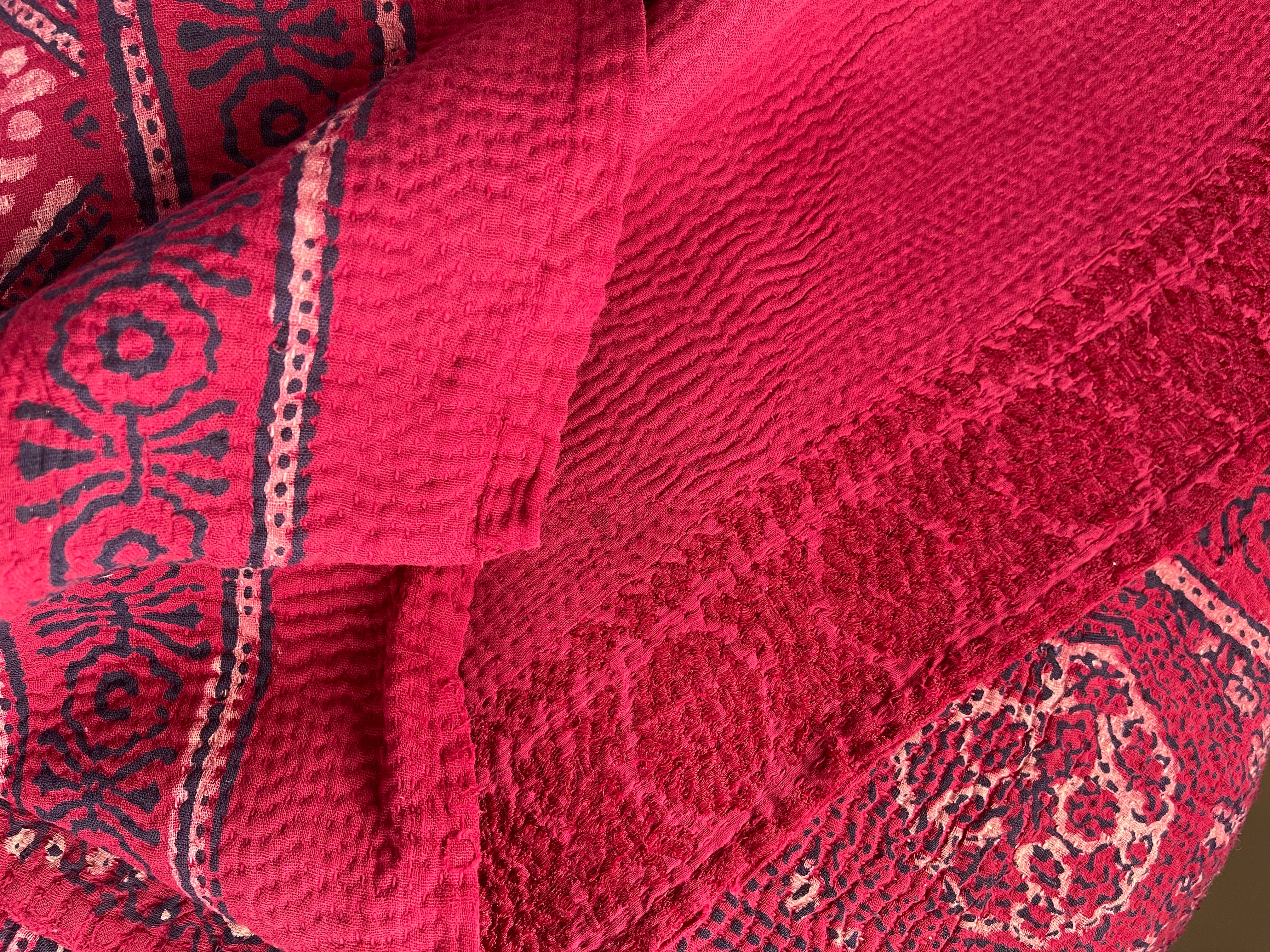 VINTAGE AJRAKH KANTHA - Deep Crimson