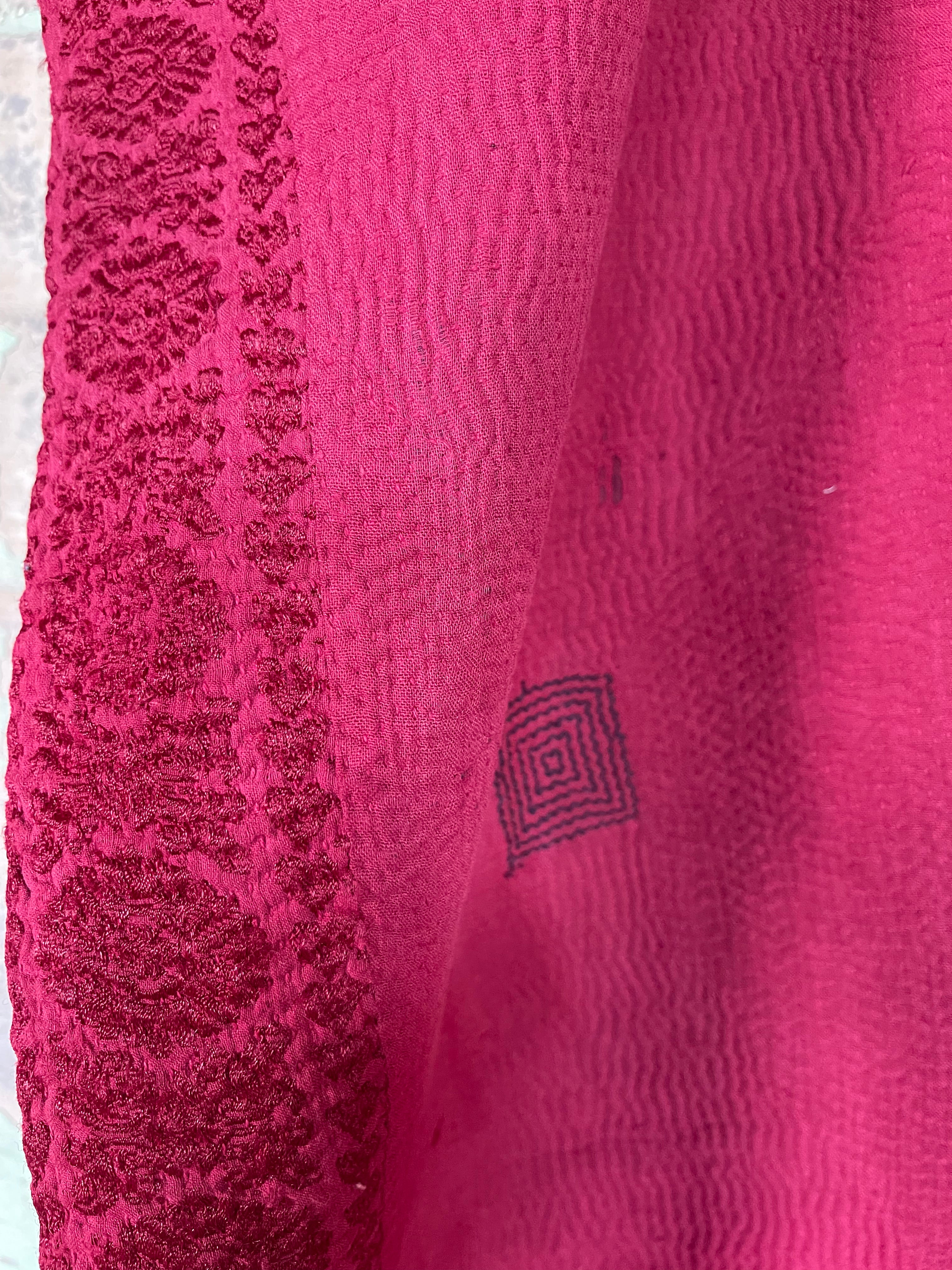 VINTAGE AJRAKH KANTHA - Deep Crimson