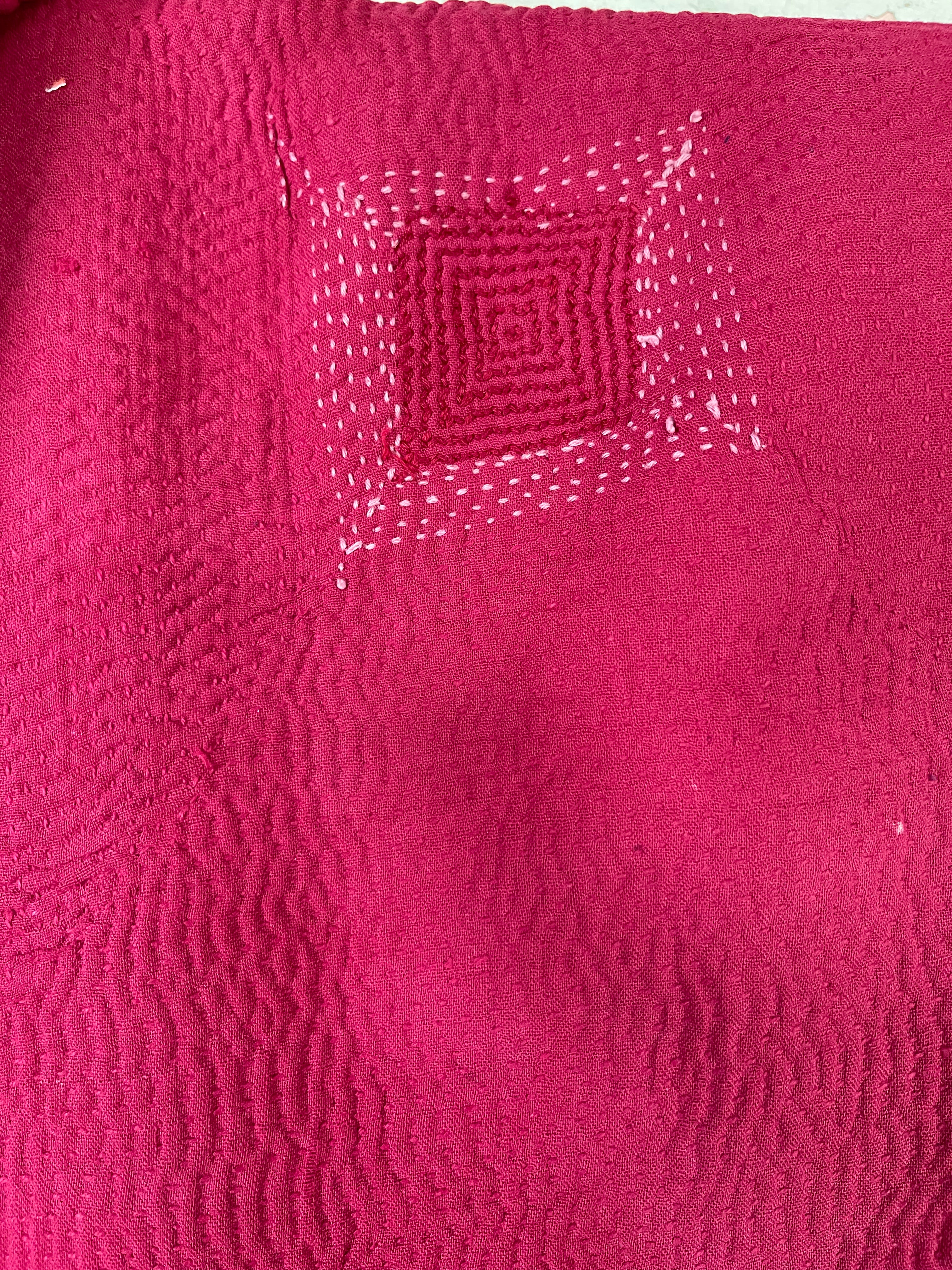 VINTAGE AJRAKH KANTHA - Deep Crimson