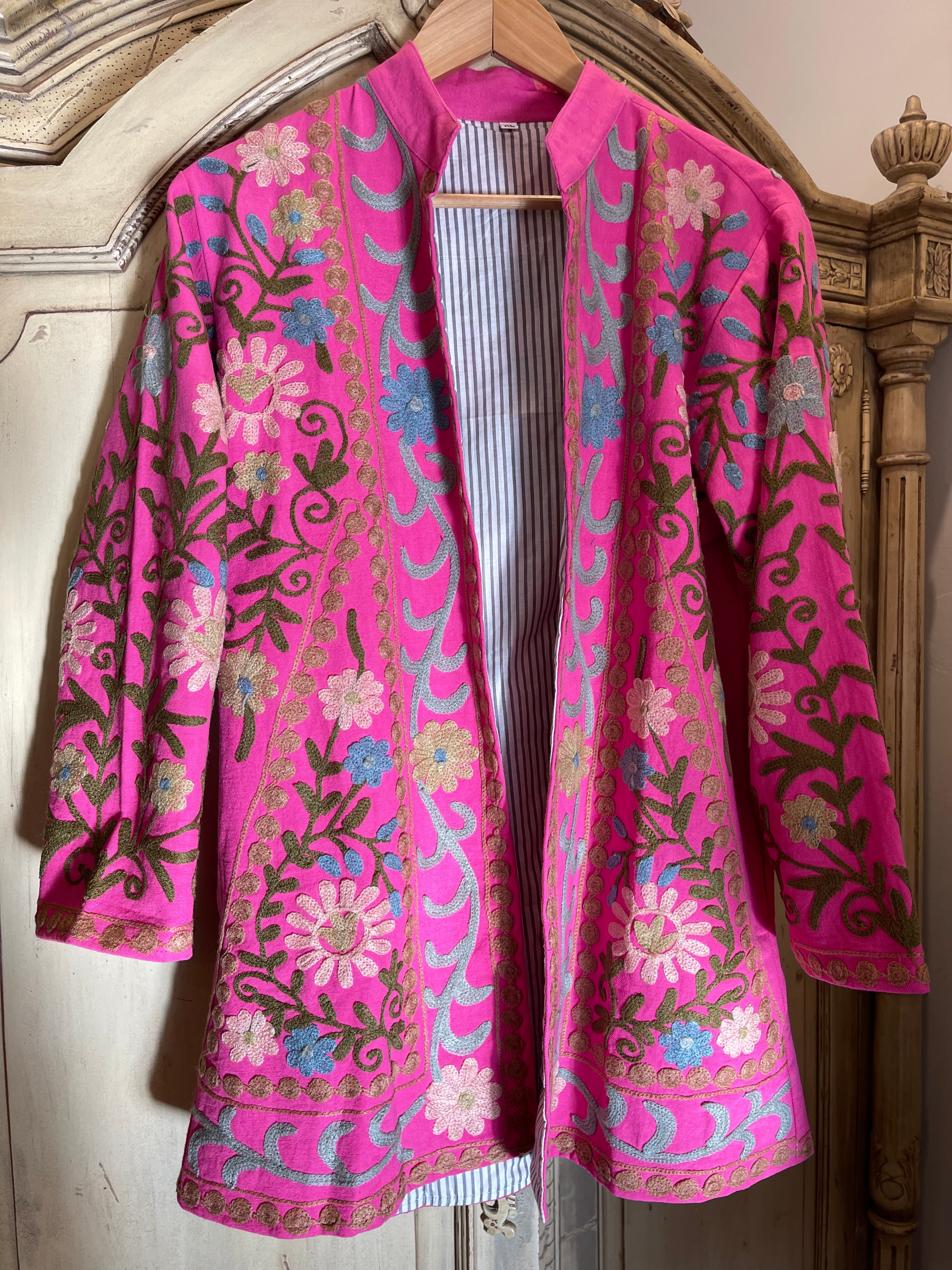 Suzani Tribal Jacket Long - Pink Dove