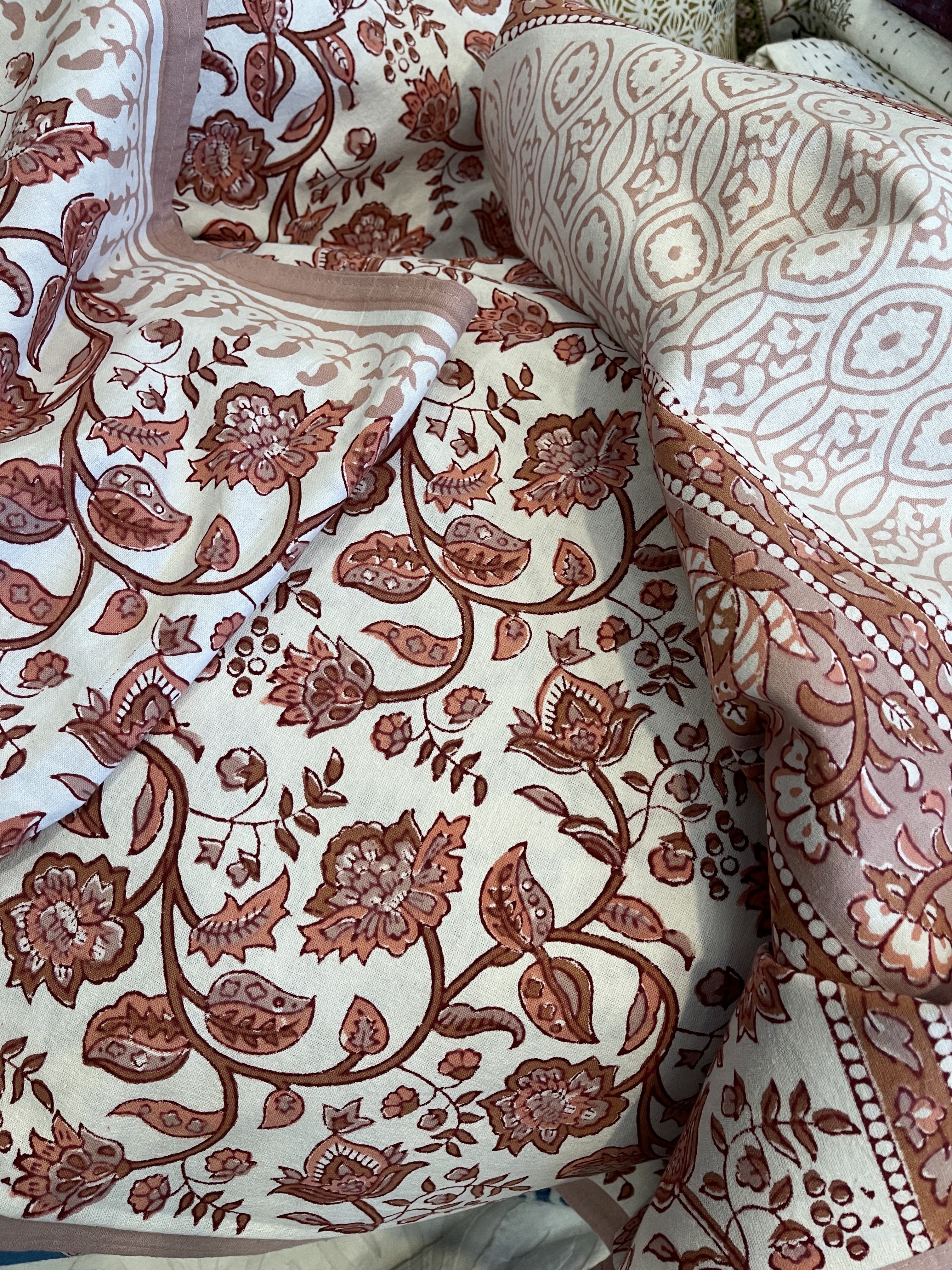 Block Printed Cotton Sheet - DESERT ROSE
