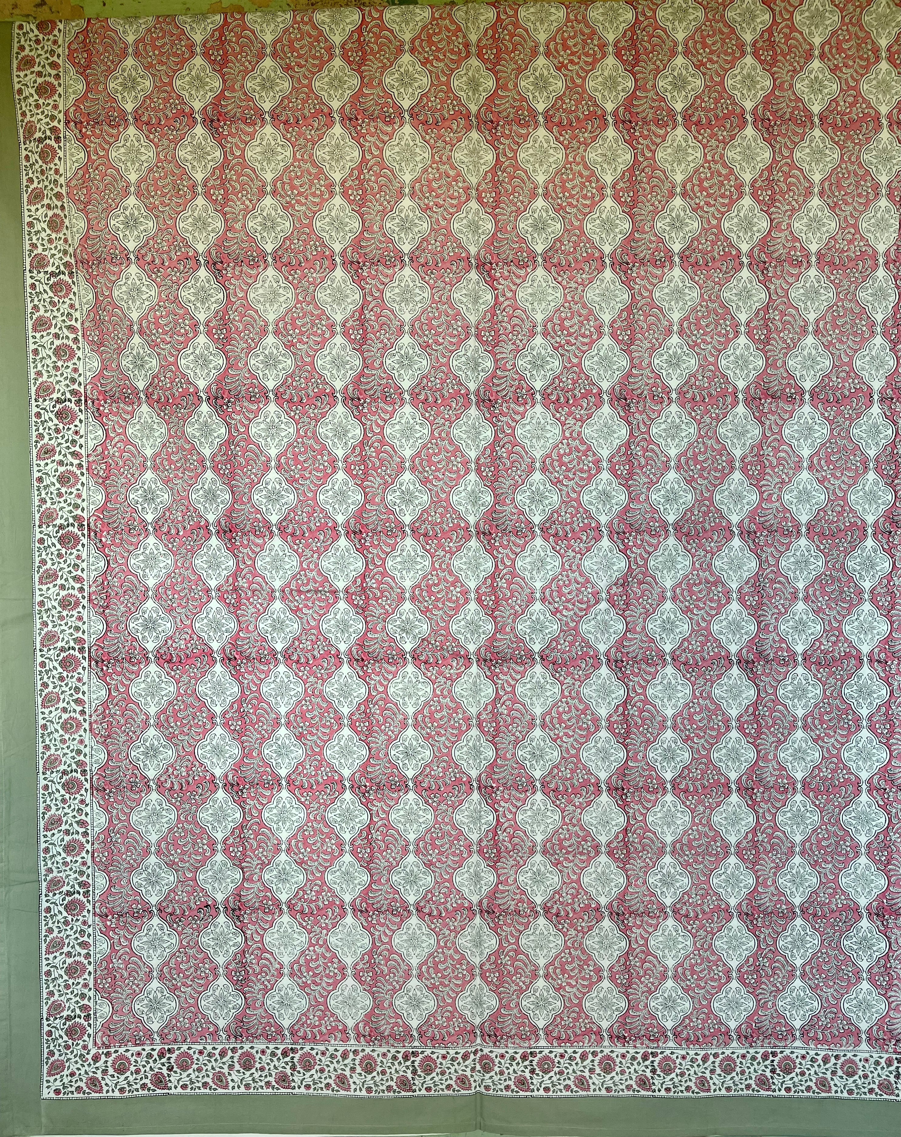 Block Printed Cotton Sheet - FLORAL PINK + SAGE