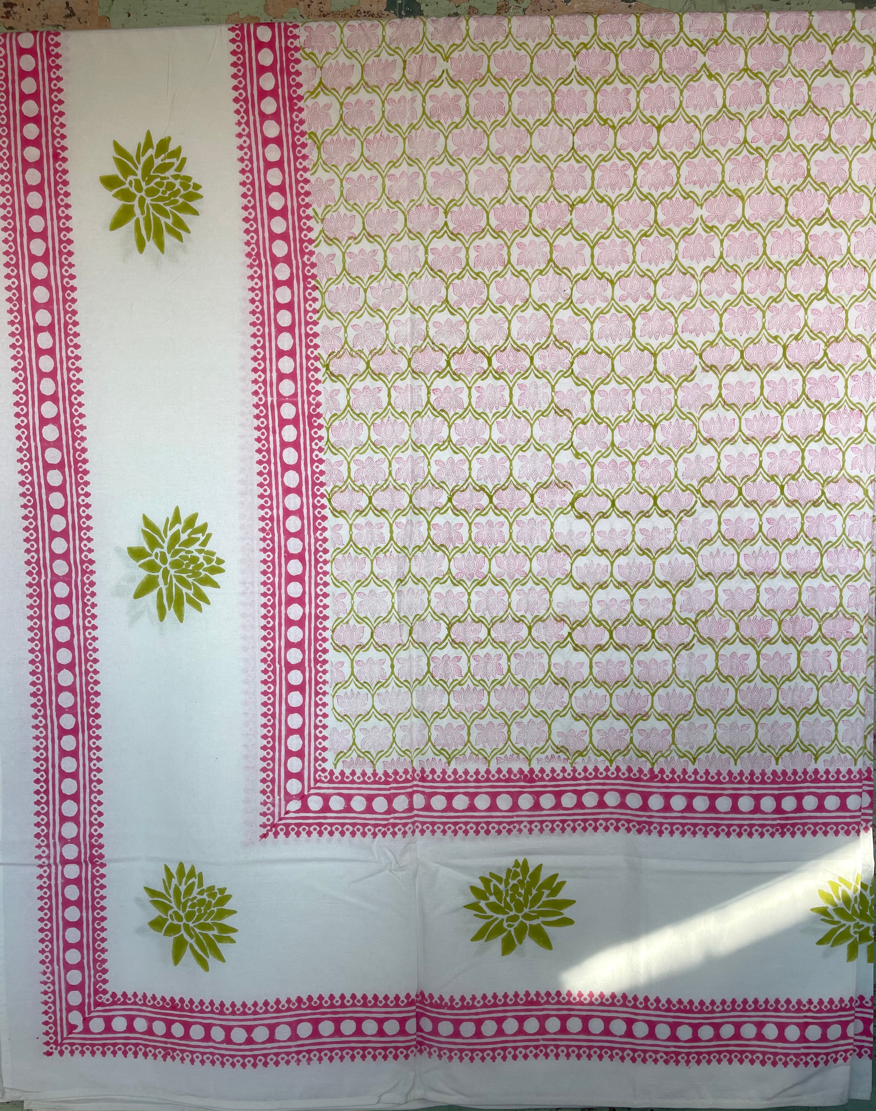 Block Printed Cotton Sheet - LOTUS