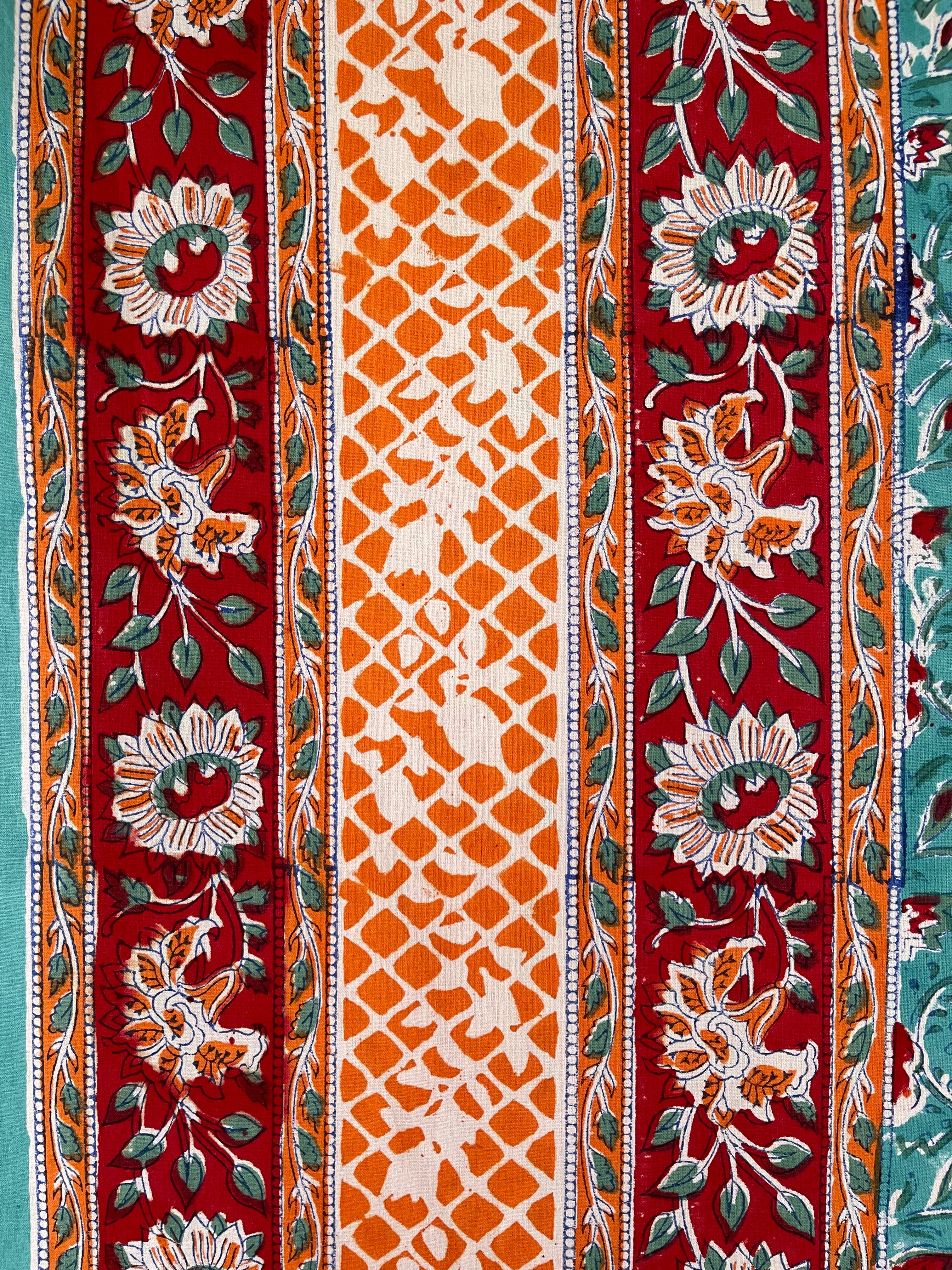 Block Printed Cotton Sheet - CORAL SEA