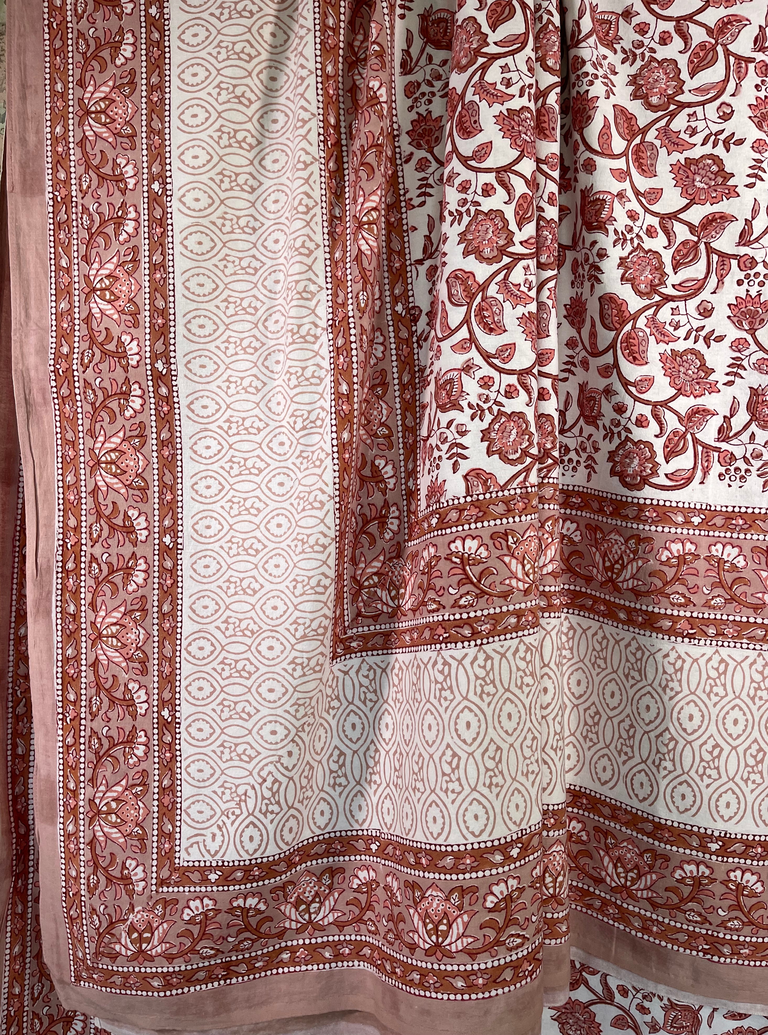 Block Printed Cotton Sheet - DESERT ROSE