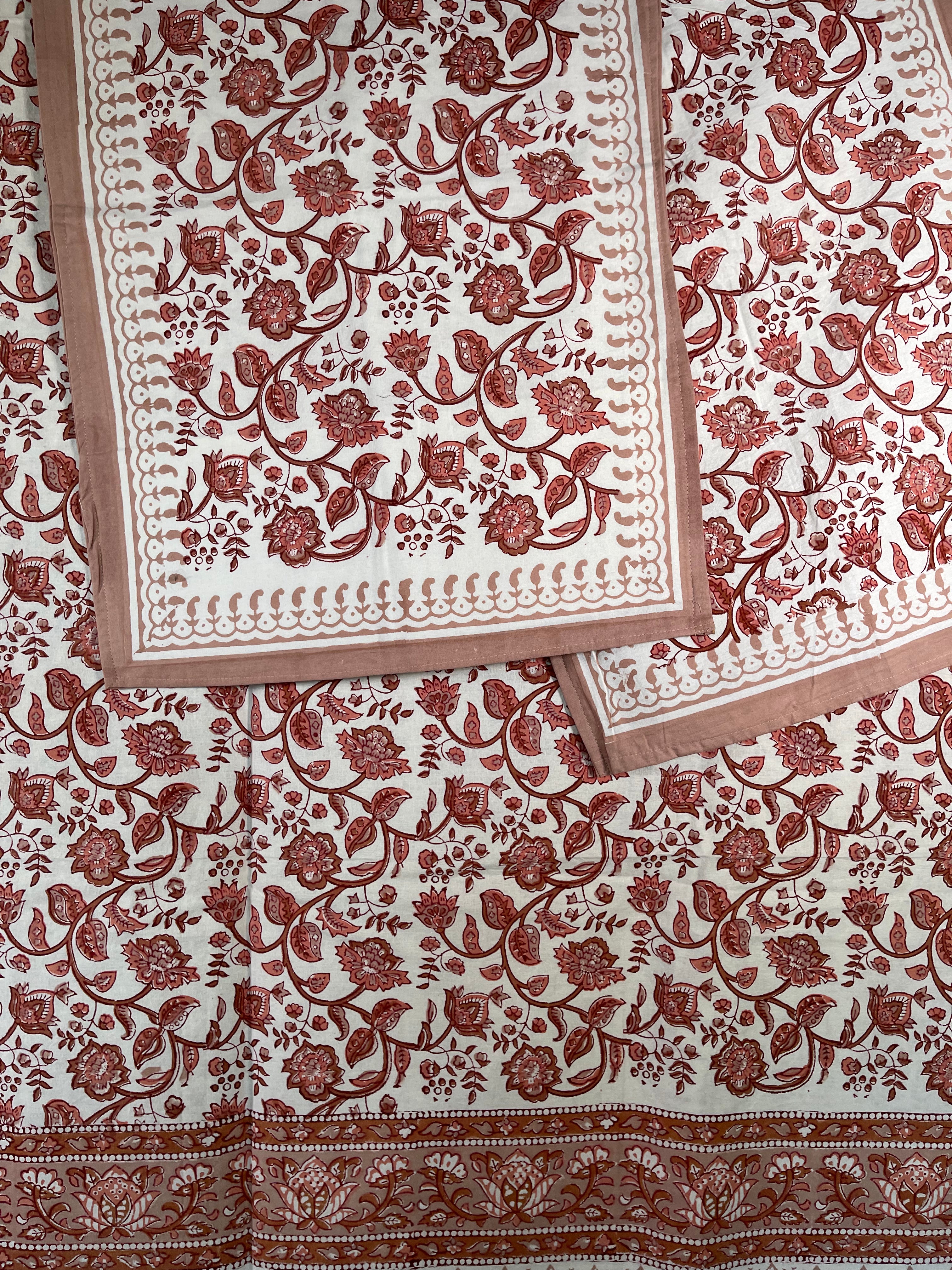 Block Printed Cotton Sheet - DESERT ROSE