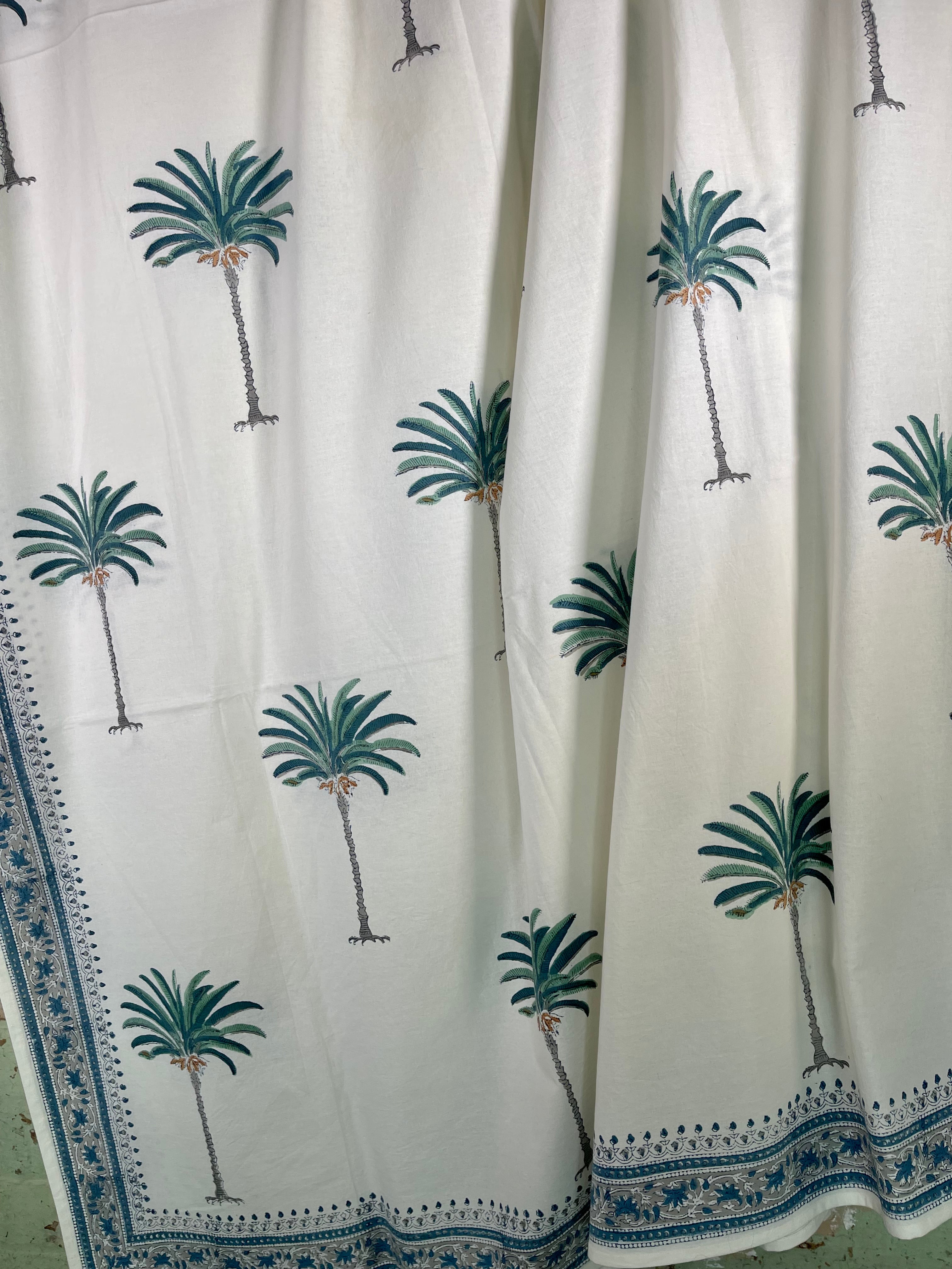 Block Printed Cotton Sheet - BLUE PALM