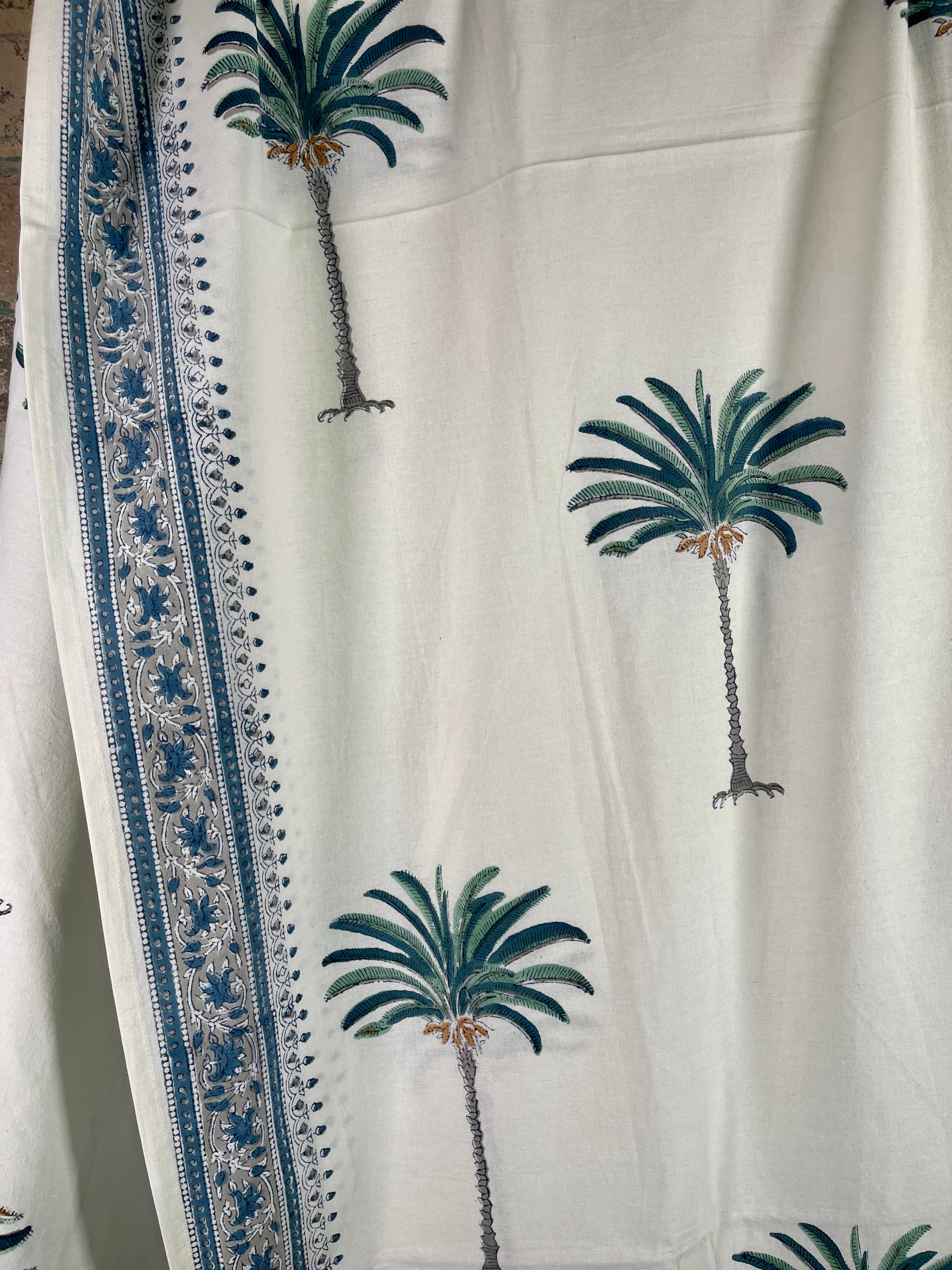 Block Printed Cotton Sheet - BLUE PALM