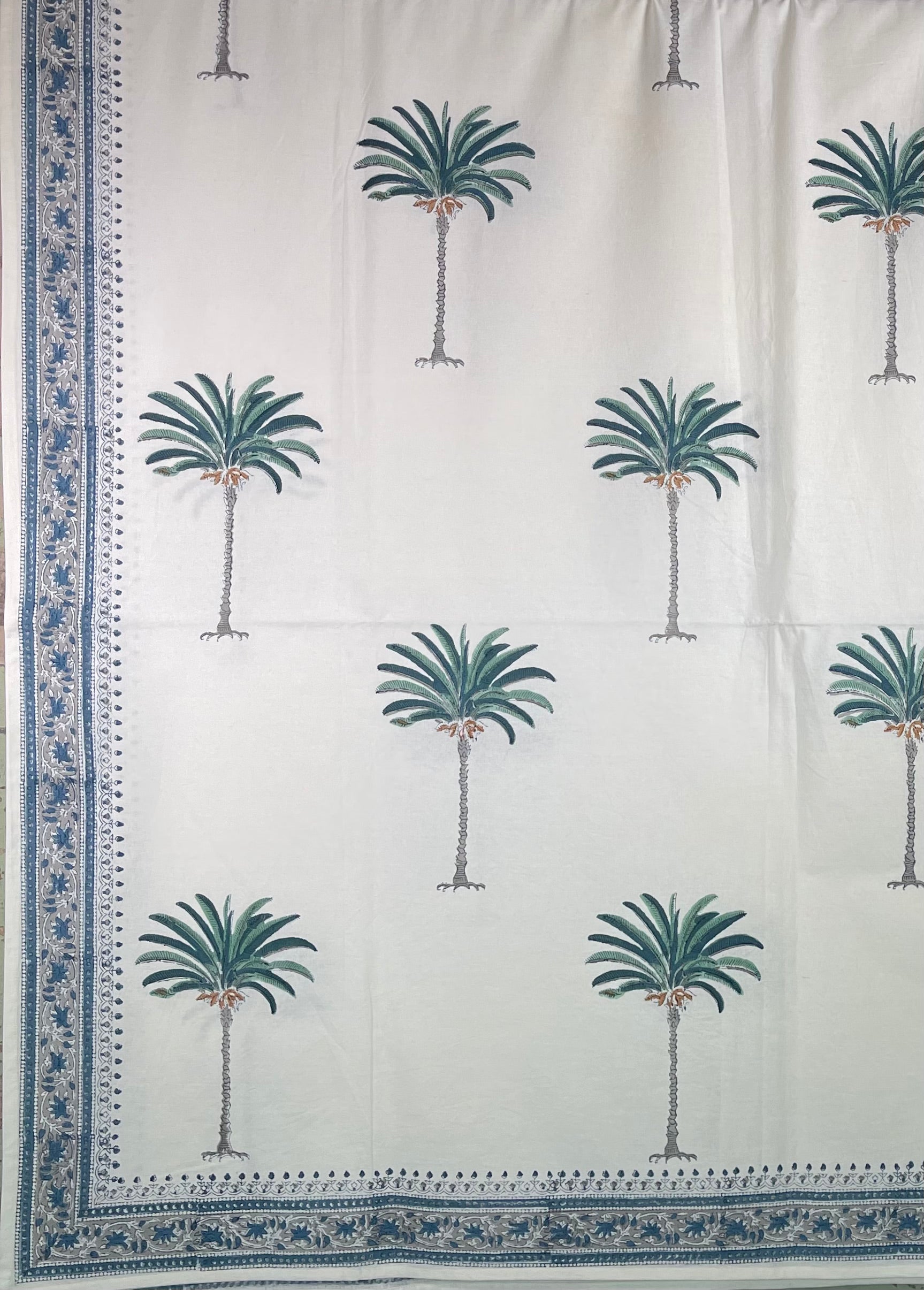 Block Printed Cotton Sheet - BLUE PALM