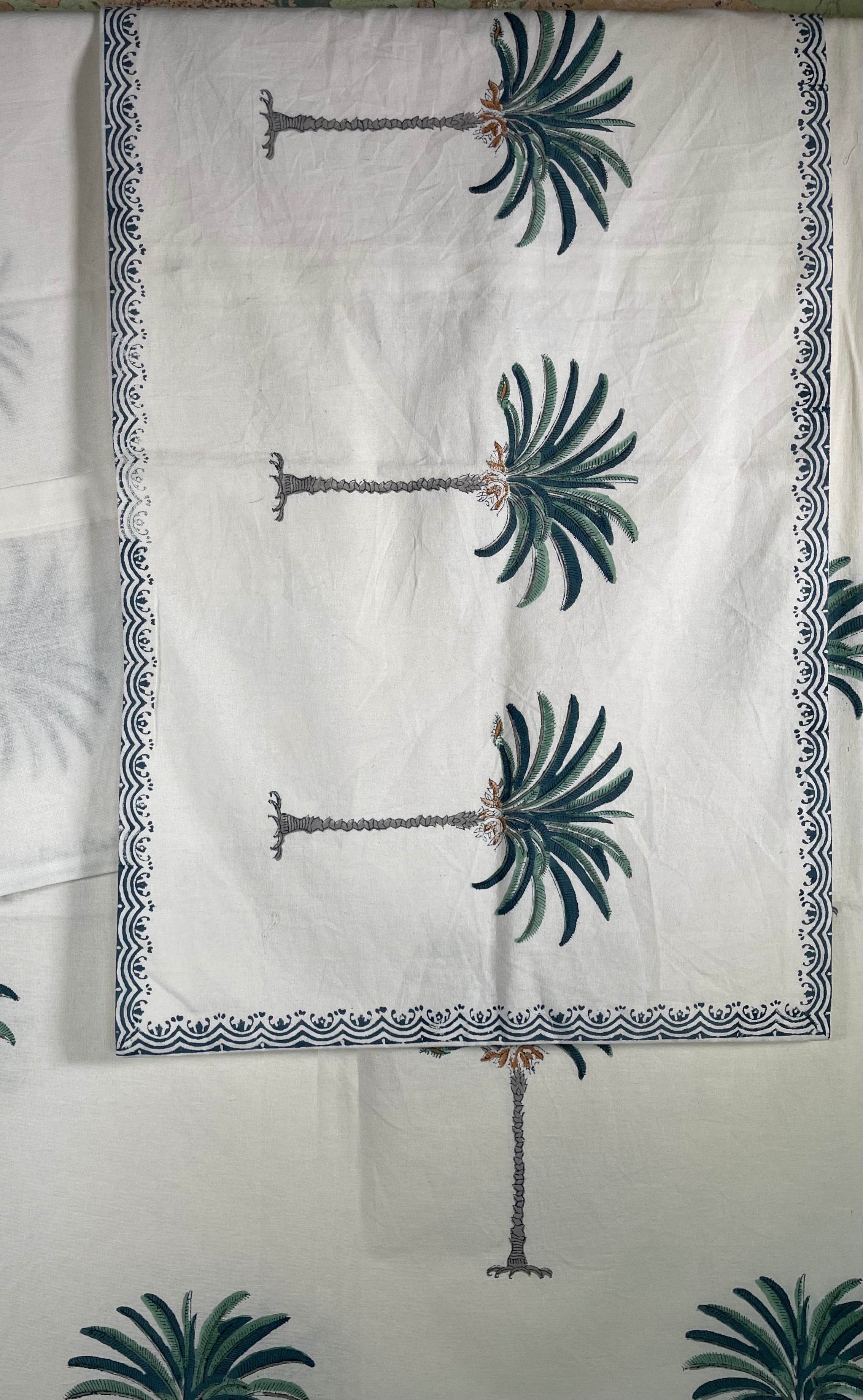 Block Printed Cotton Sheet - BLUE PALM