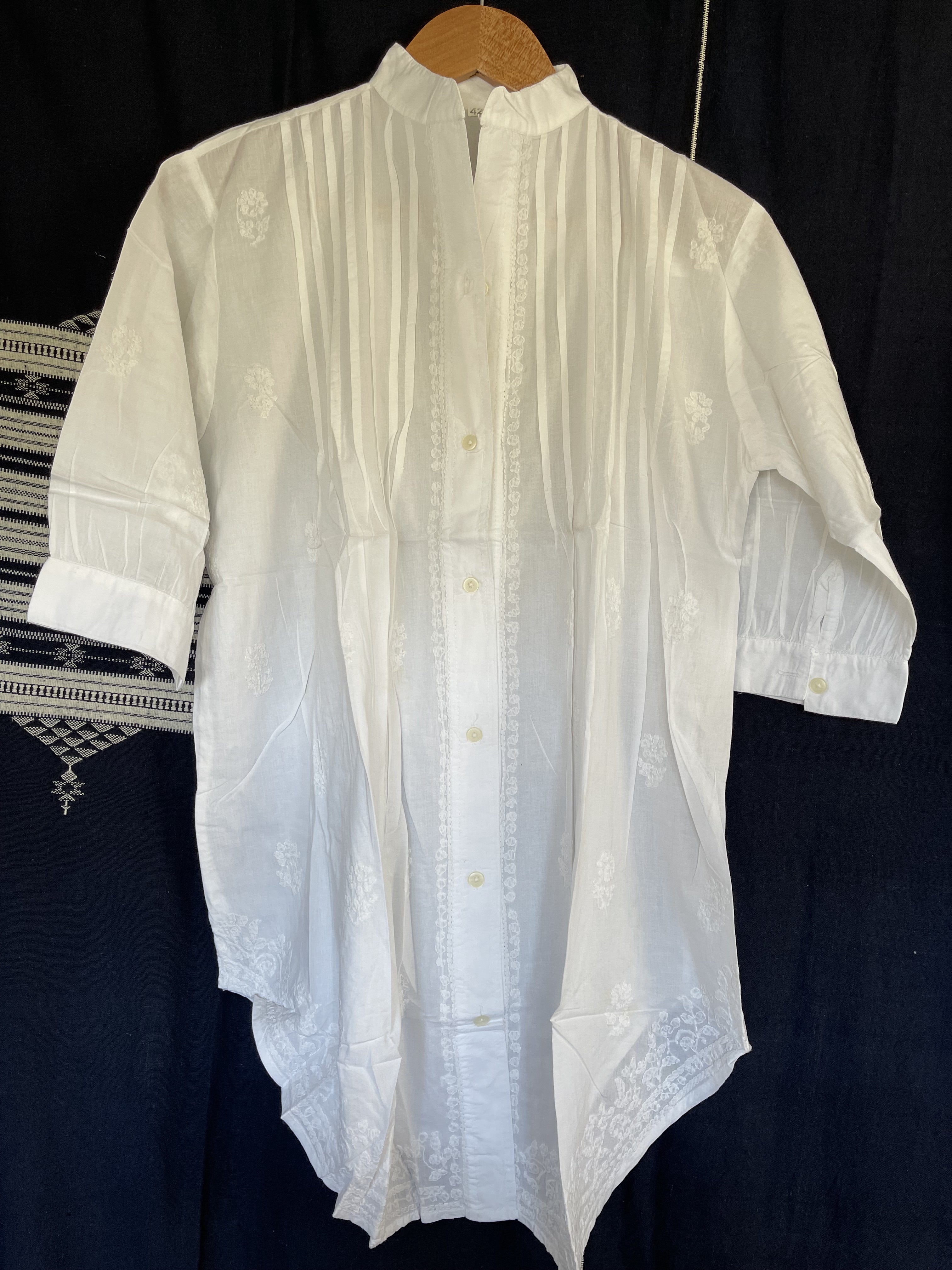 White on White Embroidered - Button through Shirt