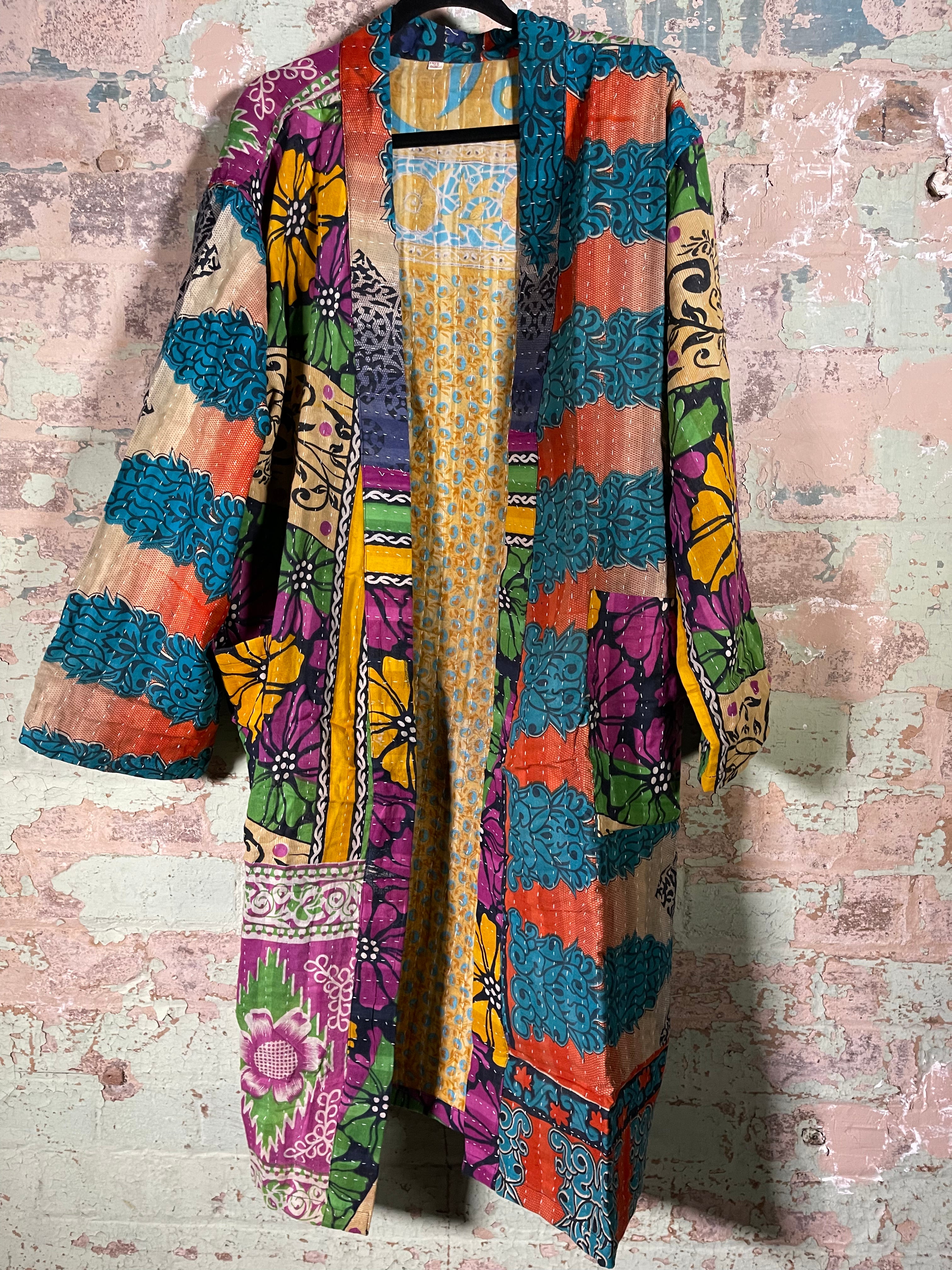 Vintage Kantha Kimono - Equatorial Lush